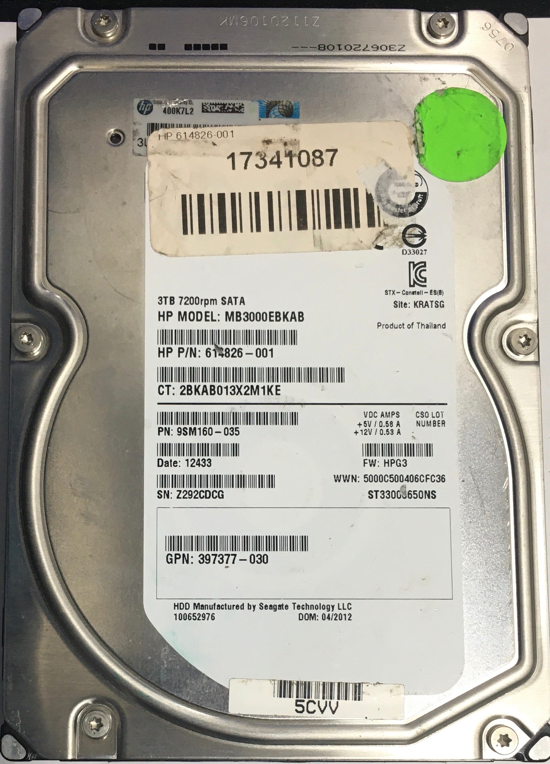 MB3000EBKAB,  Serial:Z292CDCG,  3000GB 3.5,  PCB :100611023- REV B