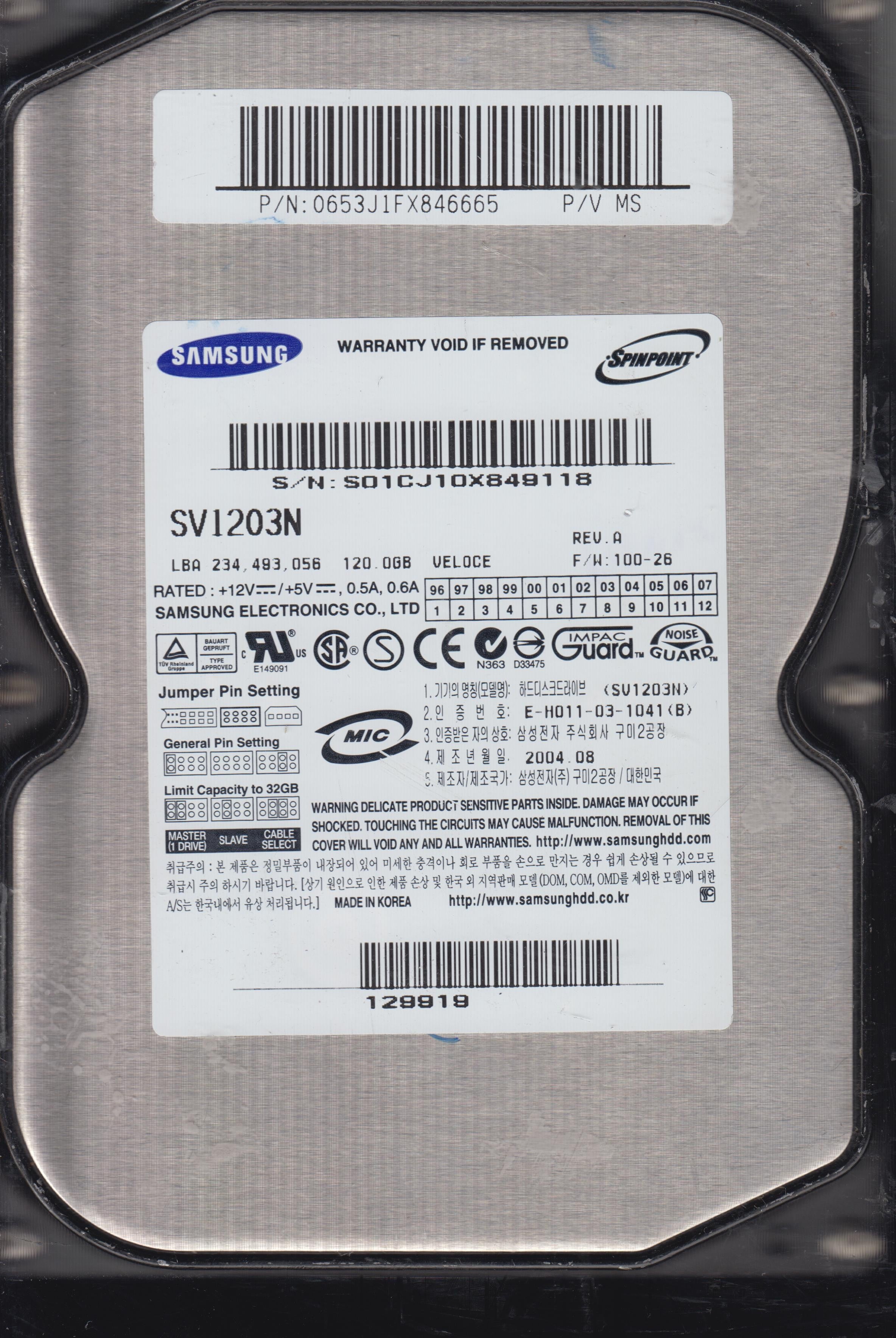 SV1203N REV A FW100-26 120GB 3.5
