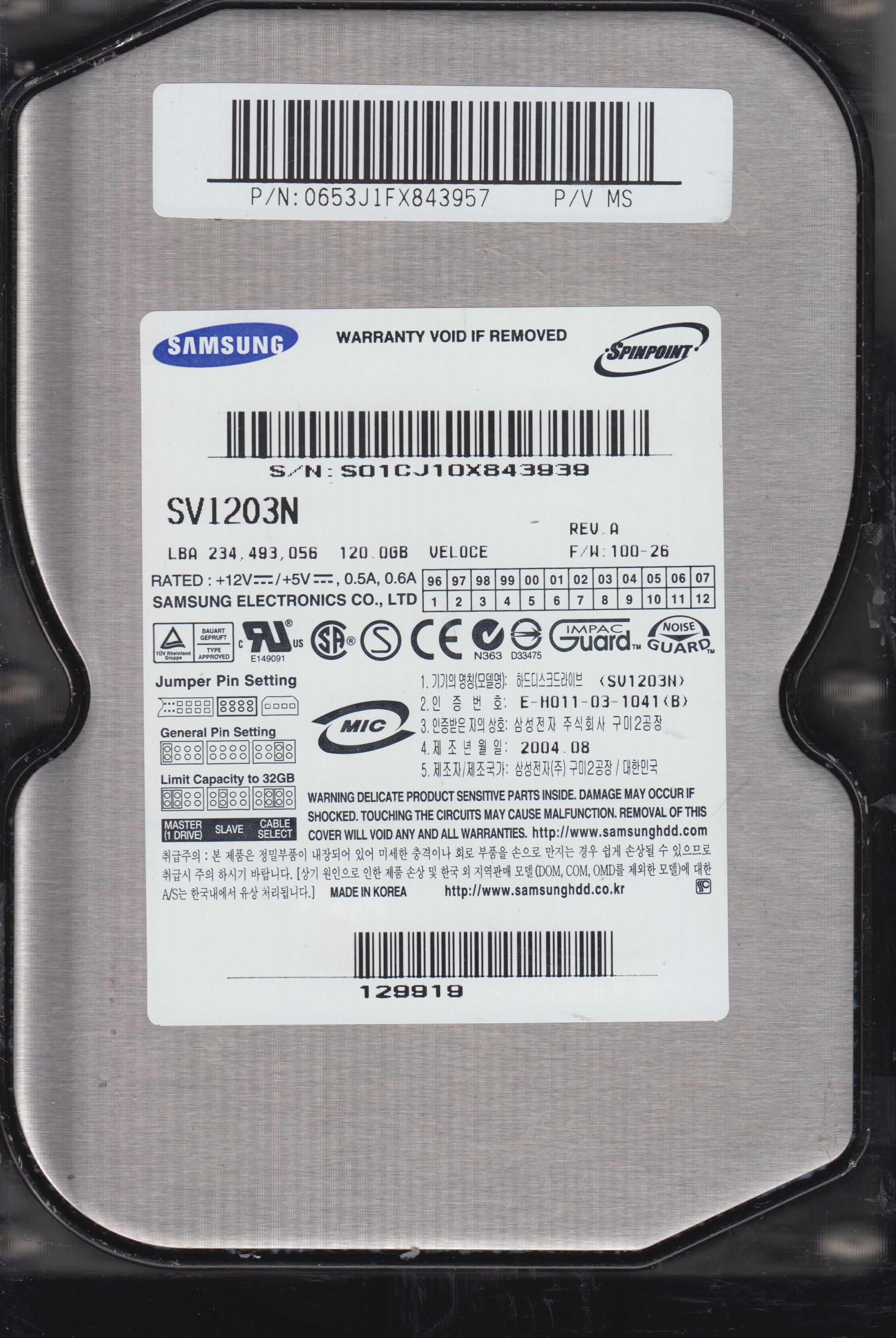 SV1203N REV A FW100-26 120GB 3.5