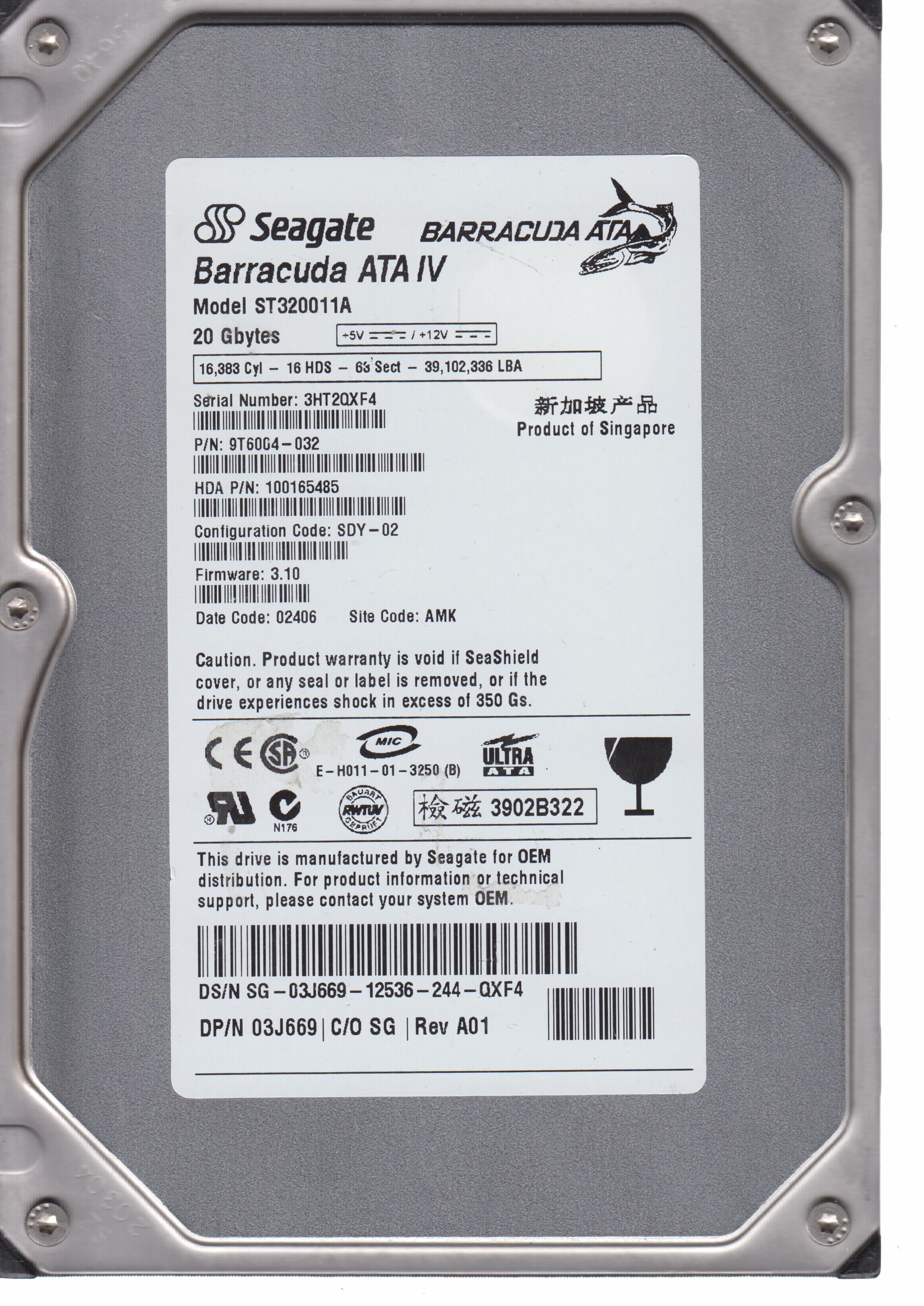 ST32011A, P/N 9T6004-032 FW 3.10 20GB