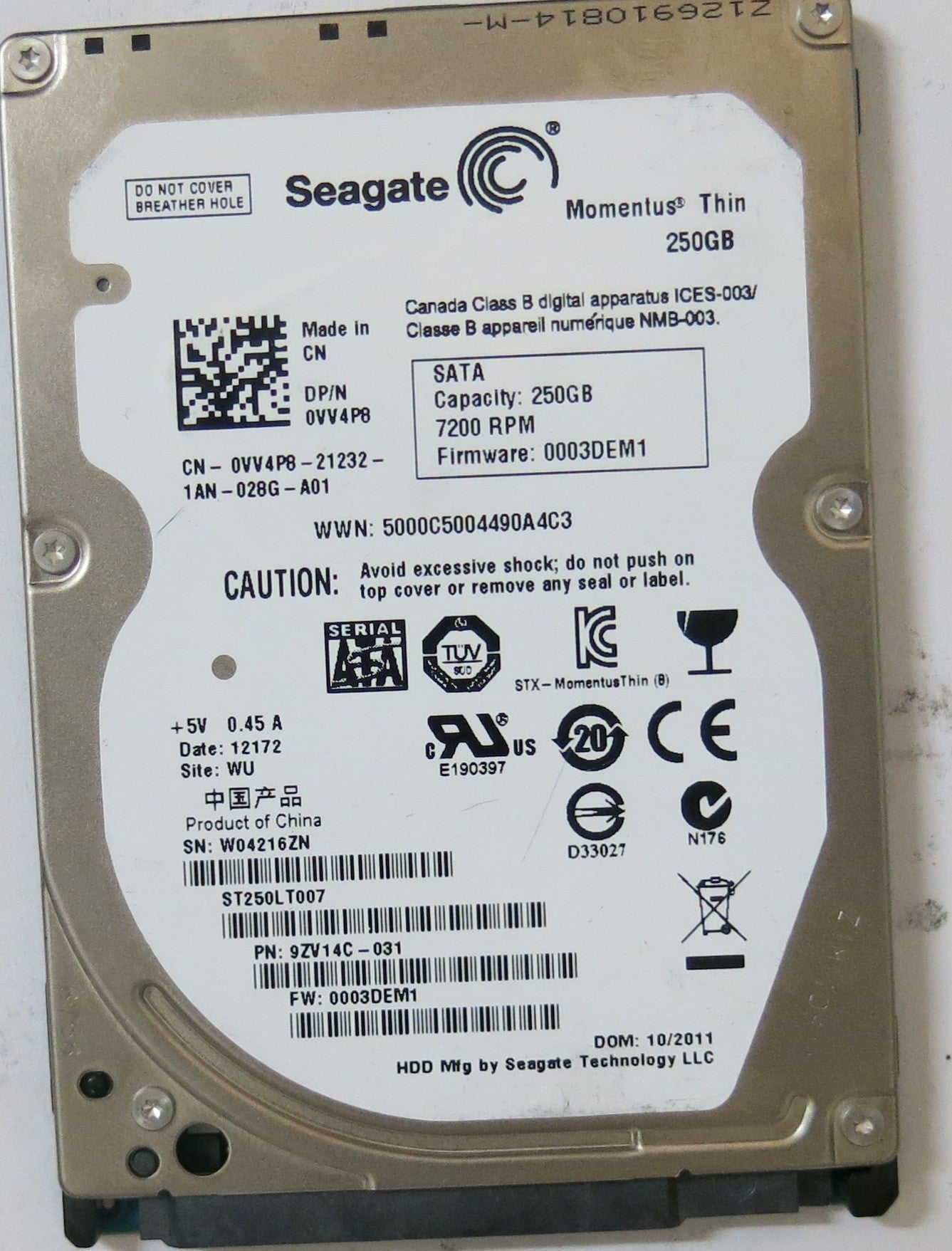 SEAGATE ST250LT007 PN 9ZV14C-031FW 0003DEM1 250 GB