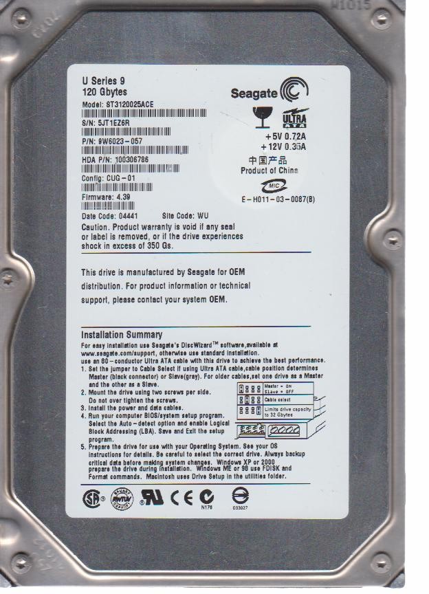 ST3120025ACE, P/N 9W6023-057 FW 4.39 120GB 3.5"