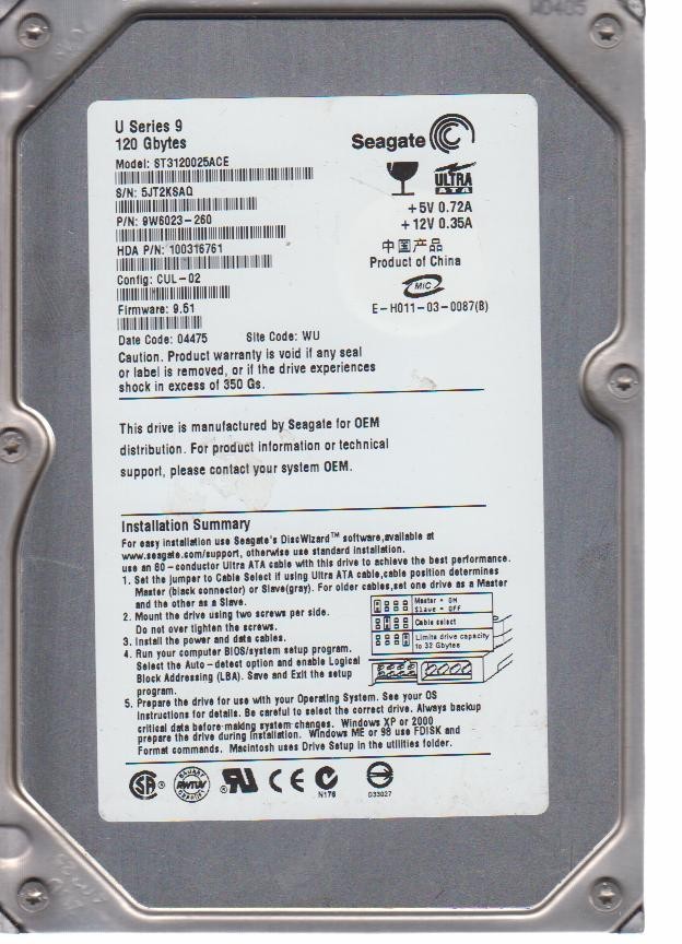 ST3120025ACE, P/N 9W6023-260 FW 4.39 120 GB 3.5"