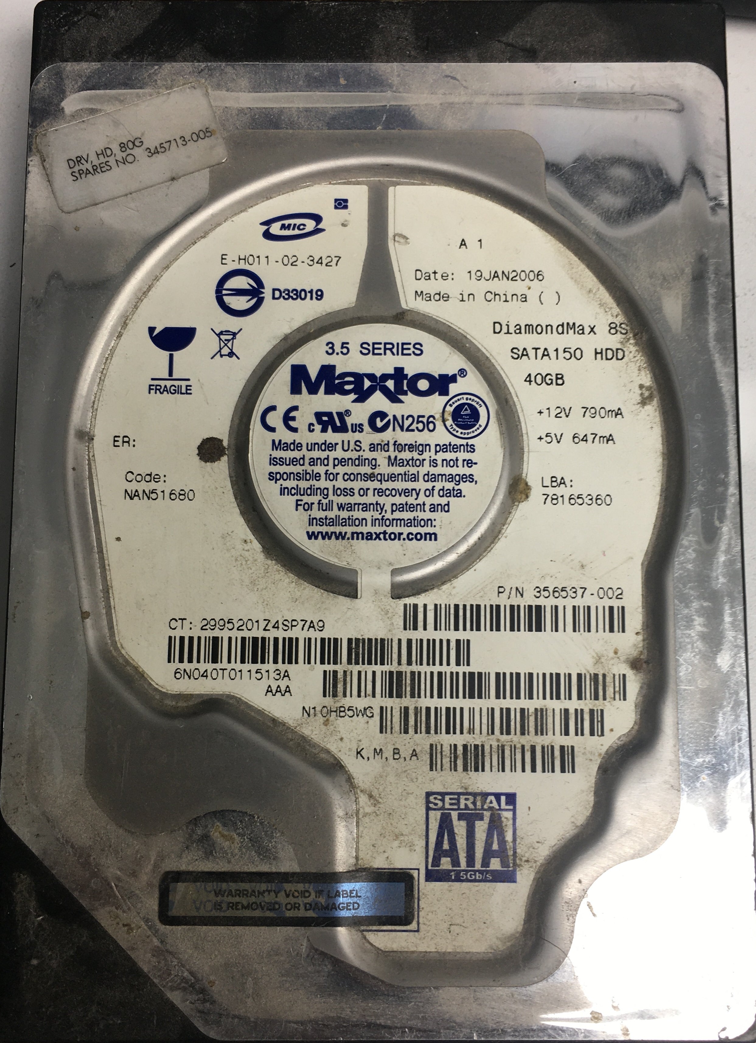 6N040T011513A,  Serial:N10HB5WG,  40GB 3.5,  PCB:302067103- REV A