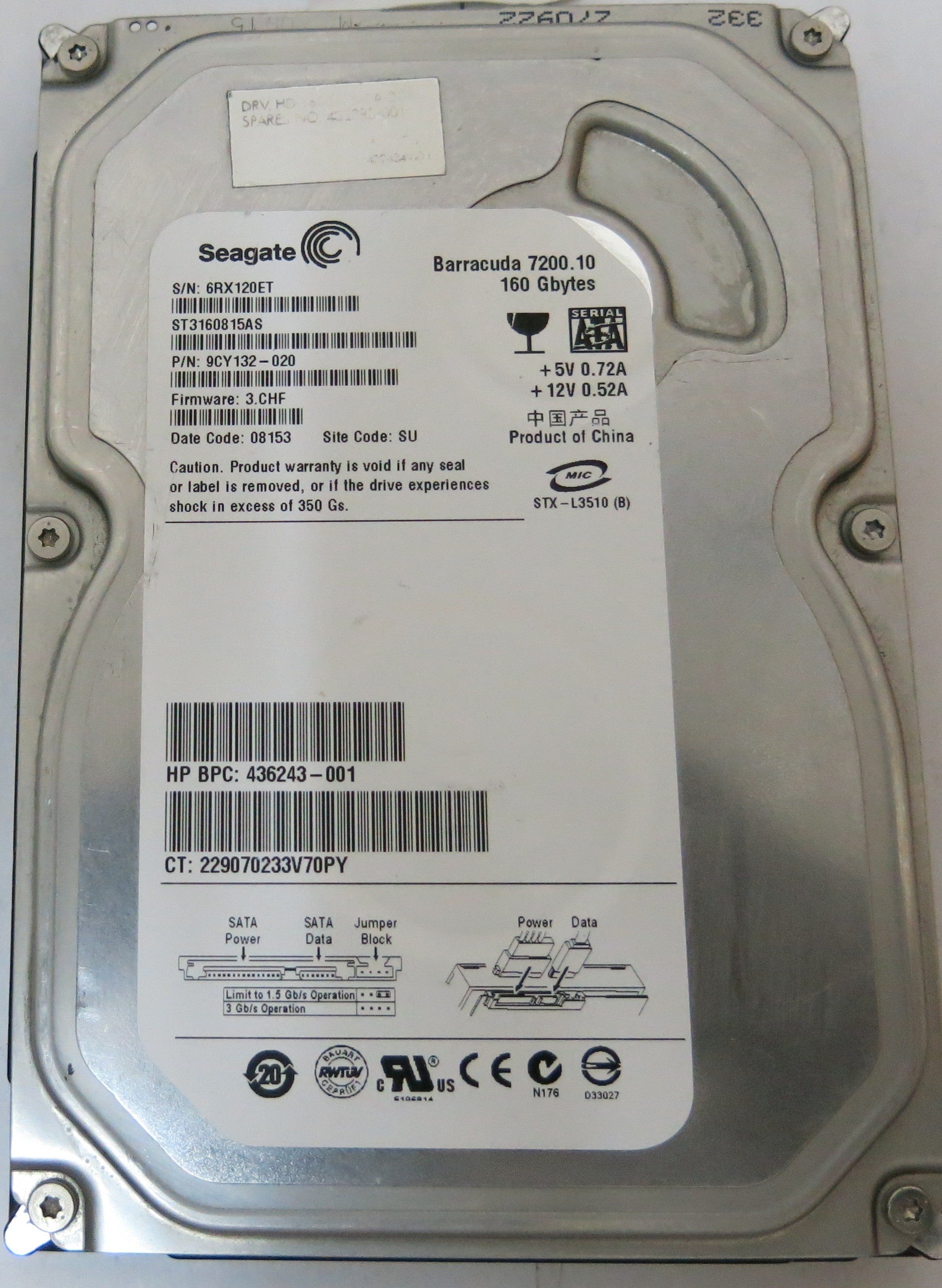 SEAGATE ST3160815AS FW 3.CHF P/N9CY132-020