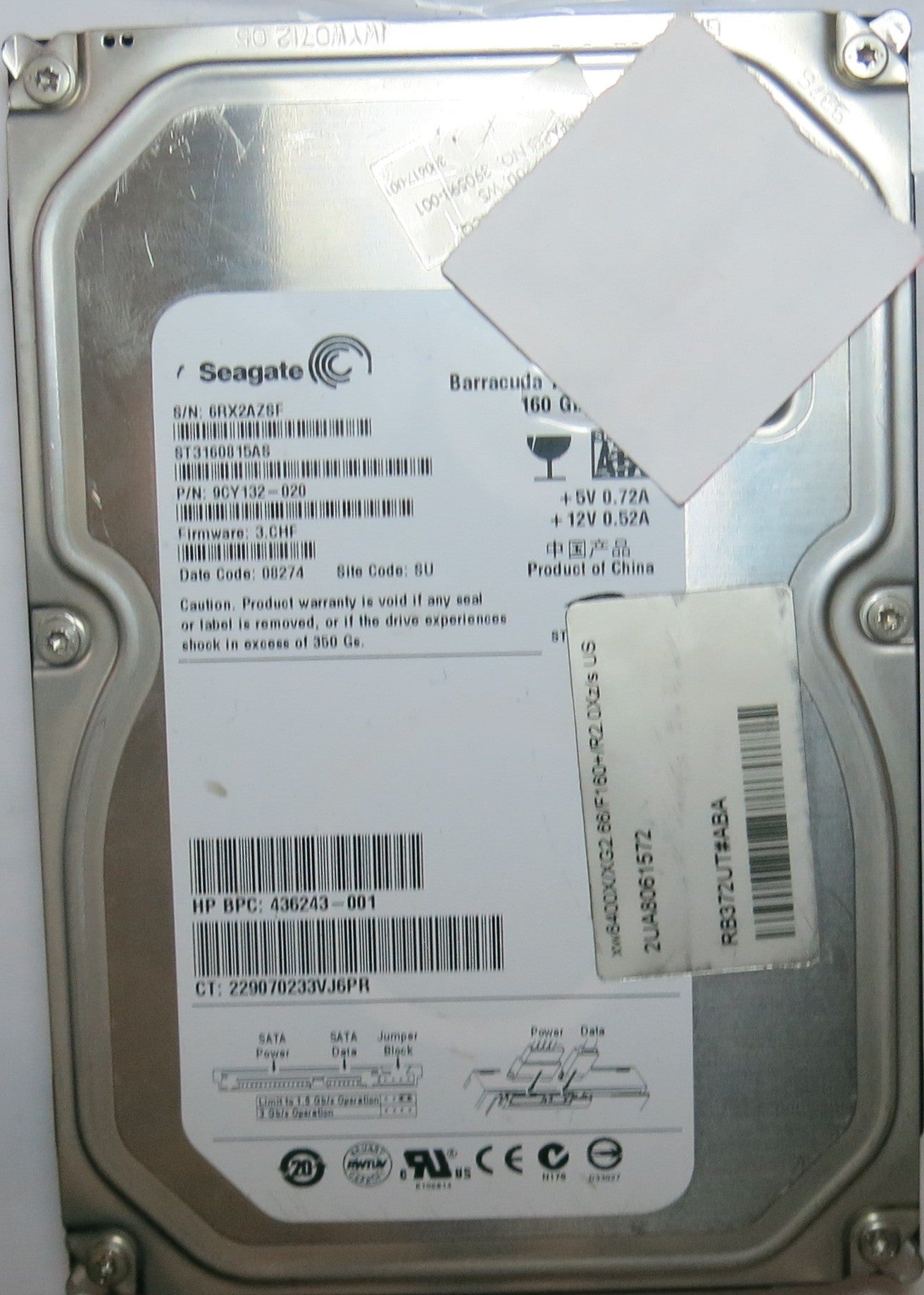 ST3160815AS PCB: 100428473 REV C  SERIAL 6RX2AZSF  PN 9CY132'020  FW 3.CHF  160,GB