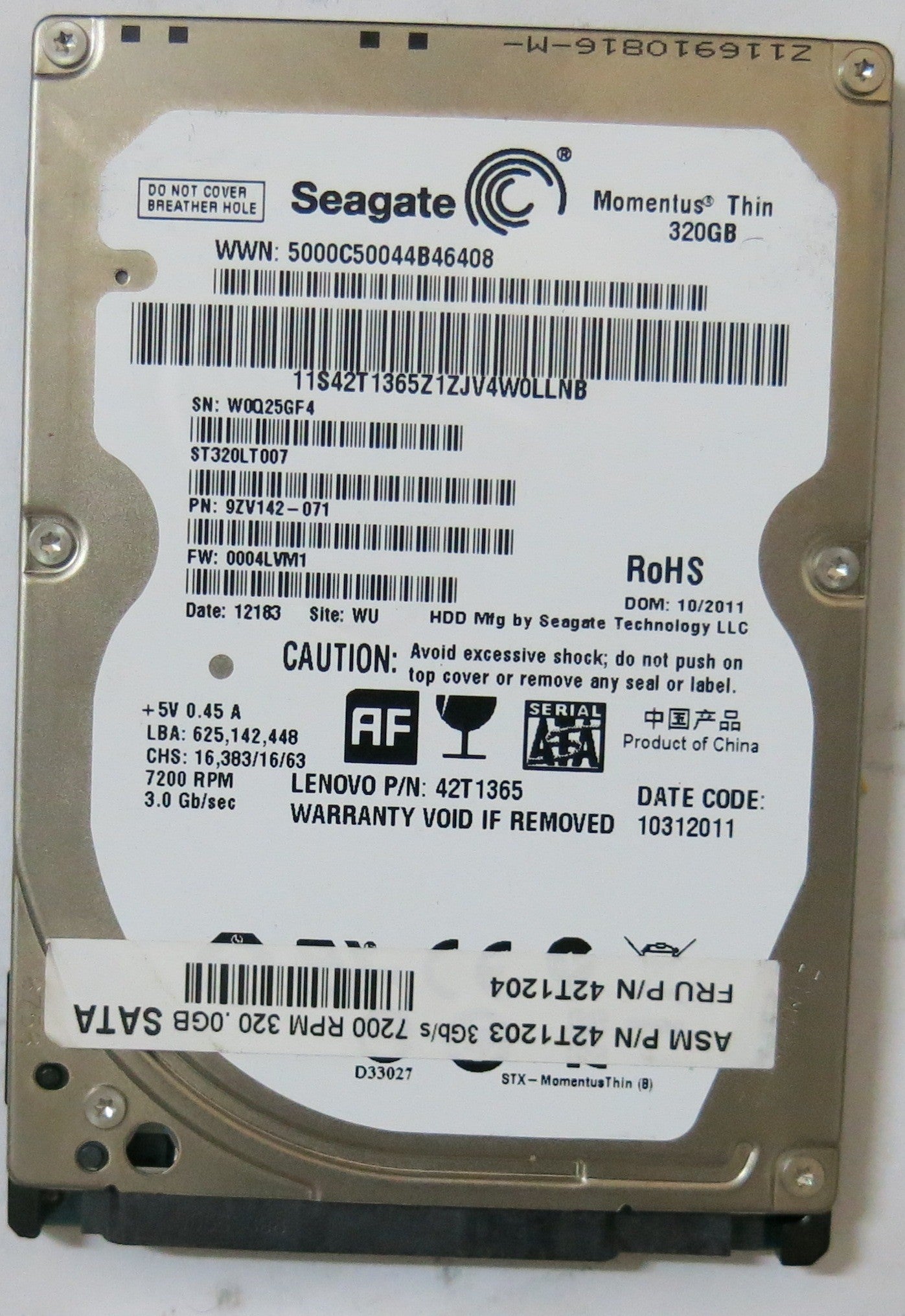 SEAGATE ST320LT007 PN 9ZV142-071FW 0004LVM1 320 GB