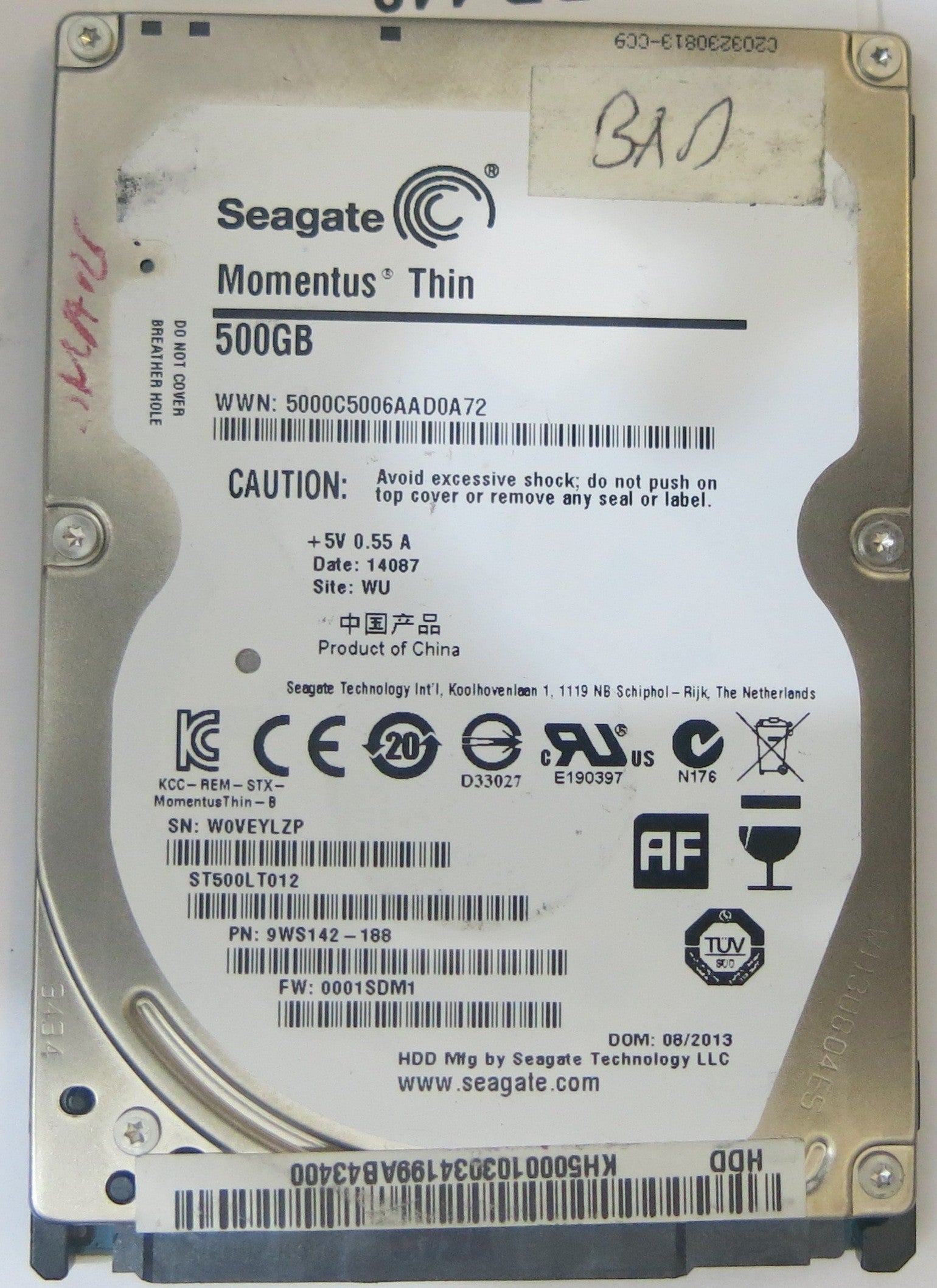 ST500LT012 , PN: 9WS142-188, FW: 0001SDM1, 500GB, SERIAL NUMBER: W0VEYLZP,