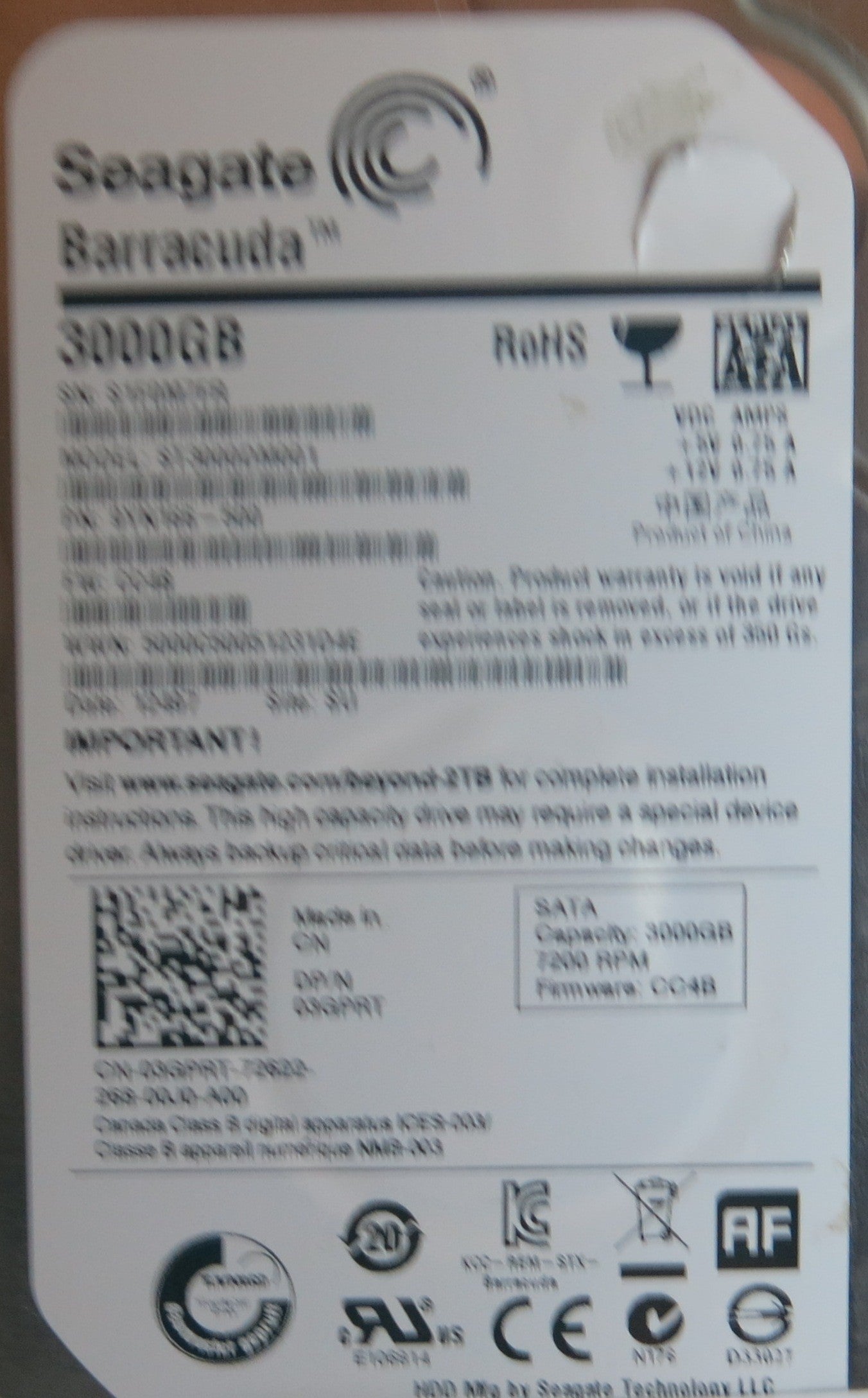 ST3000DM001, PN 9YN166-500, 100664987 REV B PCB