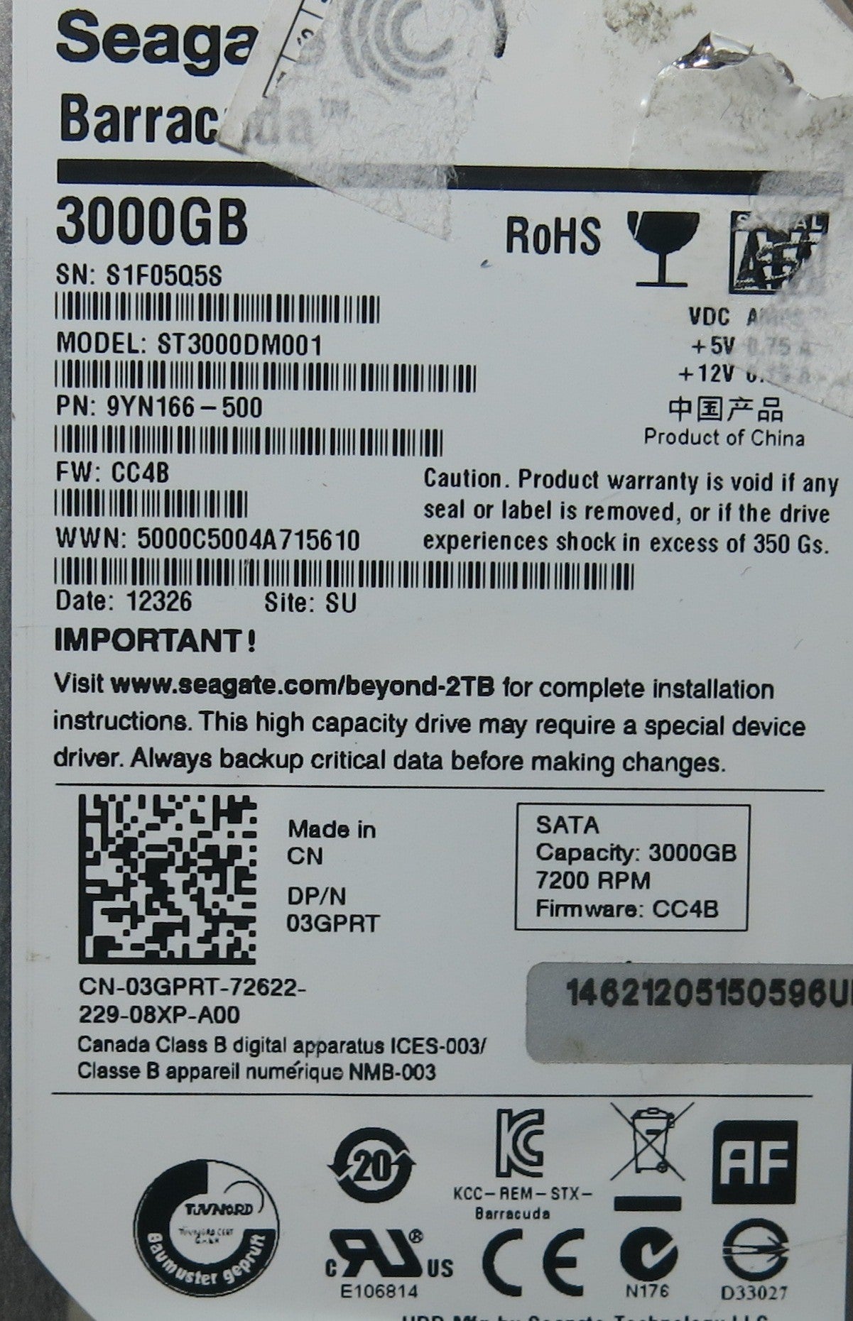 ST3000DM001 PN 9YN166-500, PCB