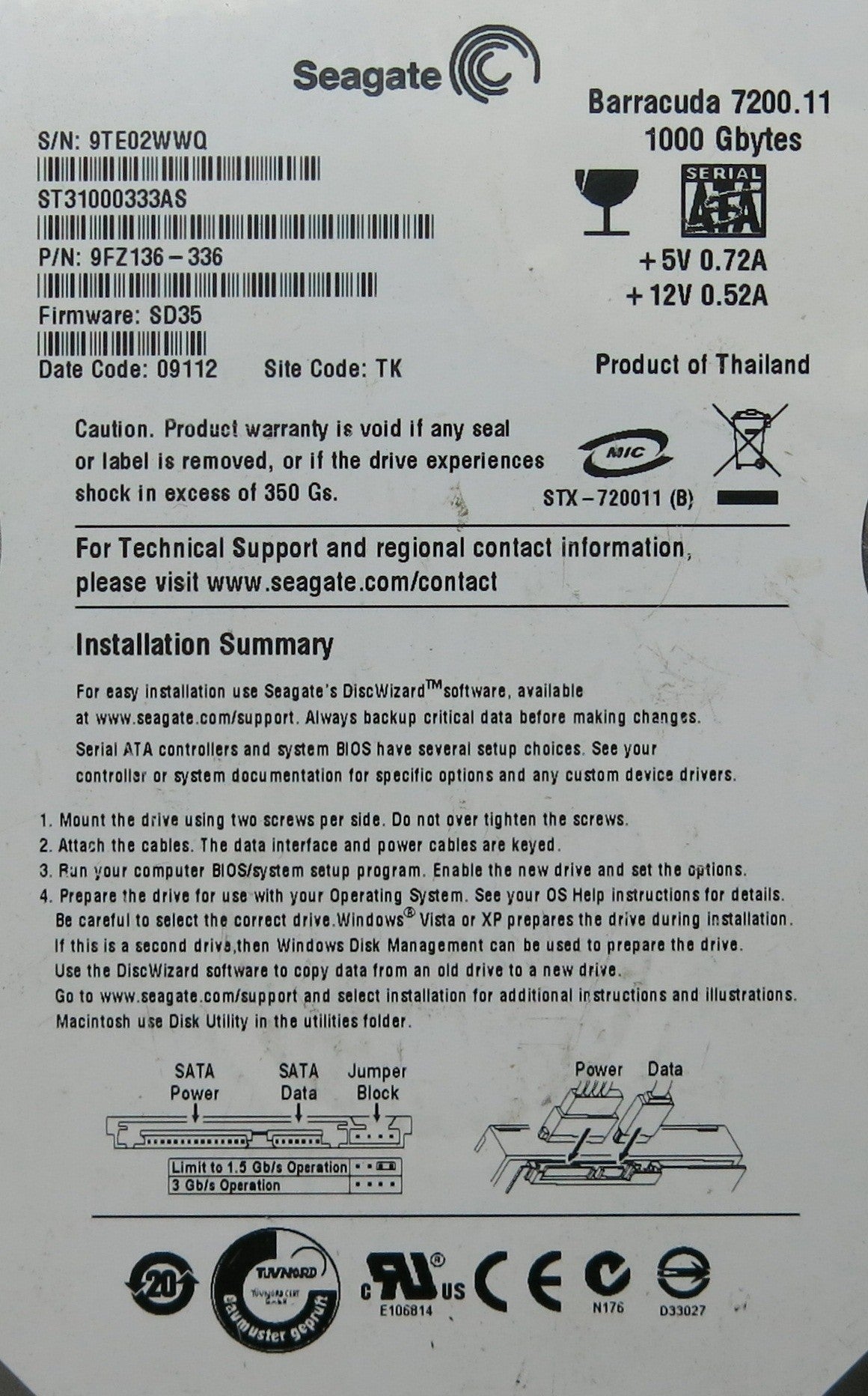 ST31000333AS PN 9FZ136-336 100512588 REV A PCB