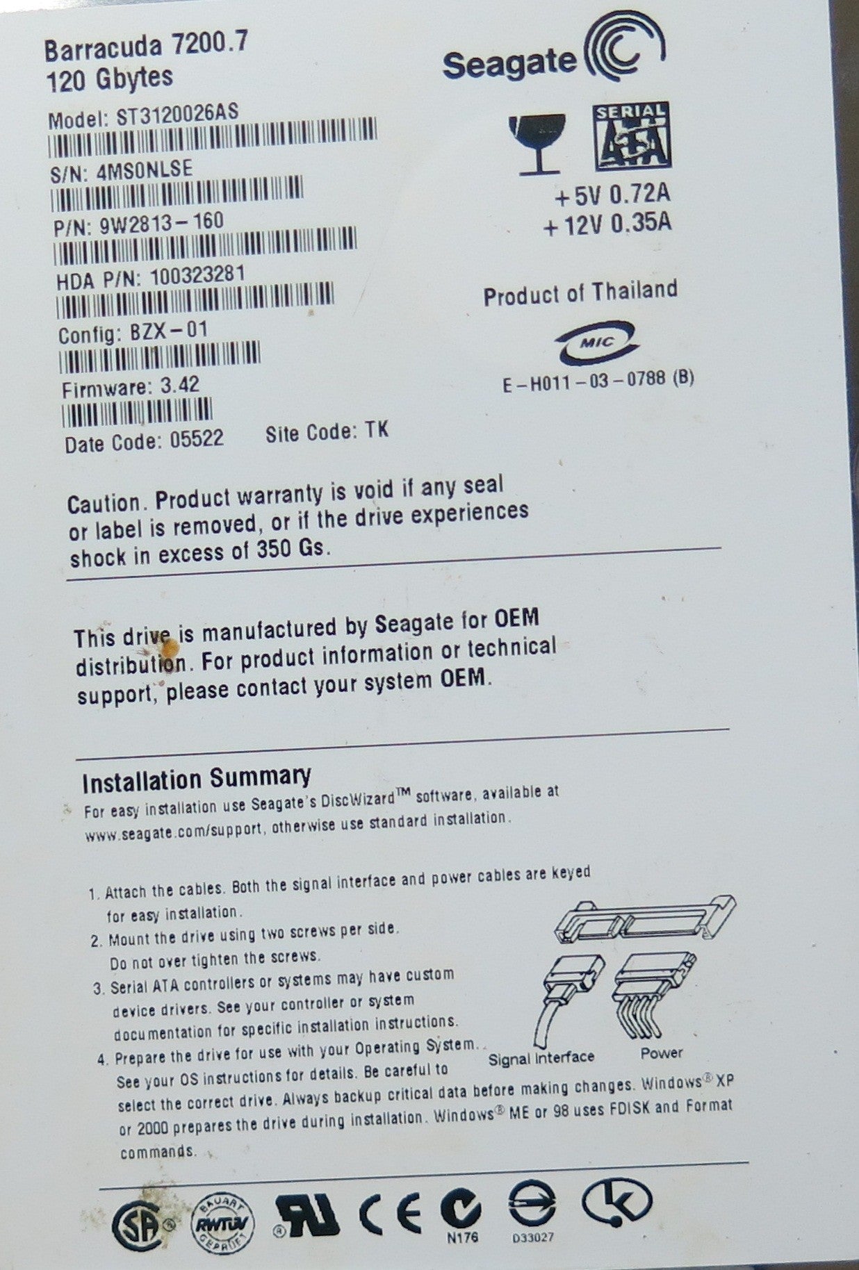 ST3120026AS 100336321 REV A PCB