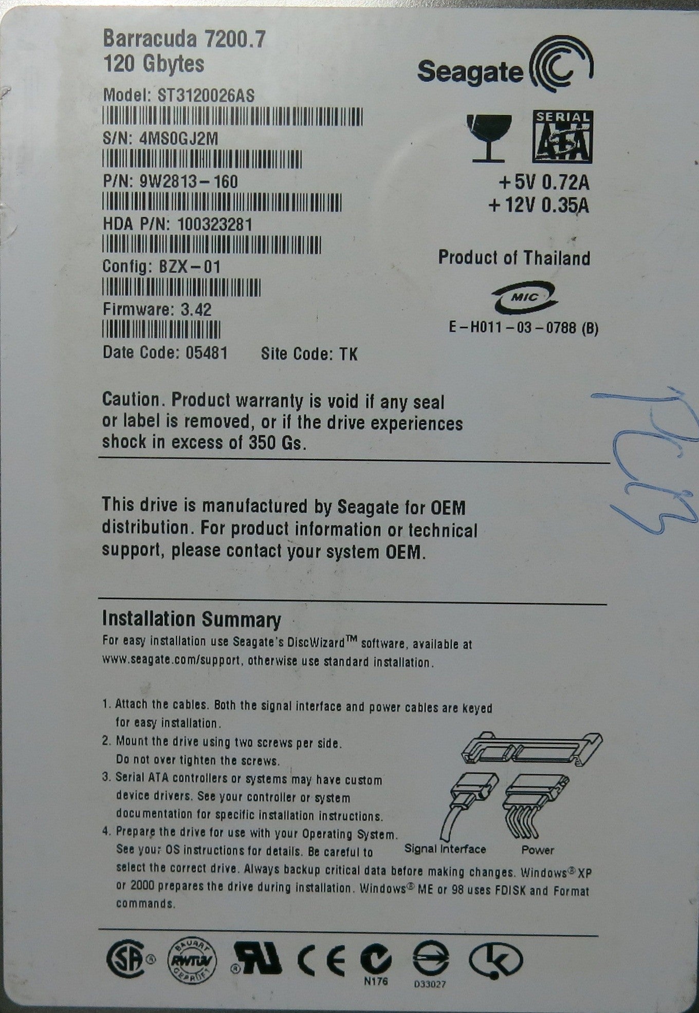 ST3120026AS PN 9W2813-160 100333621 REV A PCB