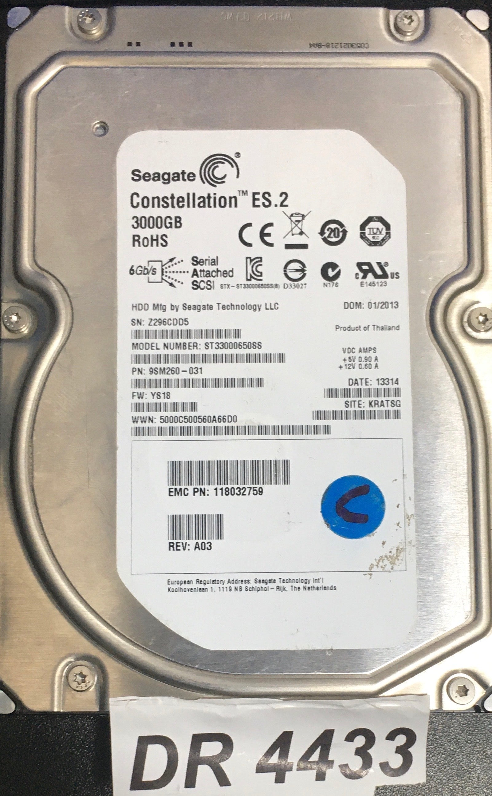 ST33000650SS P/N:  9SM260-031  FW:YS18 Serial: Z296CDD5  3000GB 3.5  PCB: 100708245 REV A