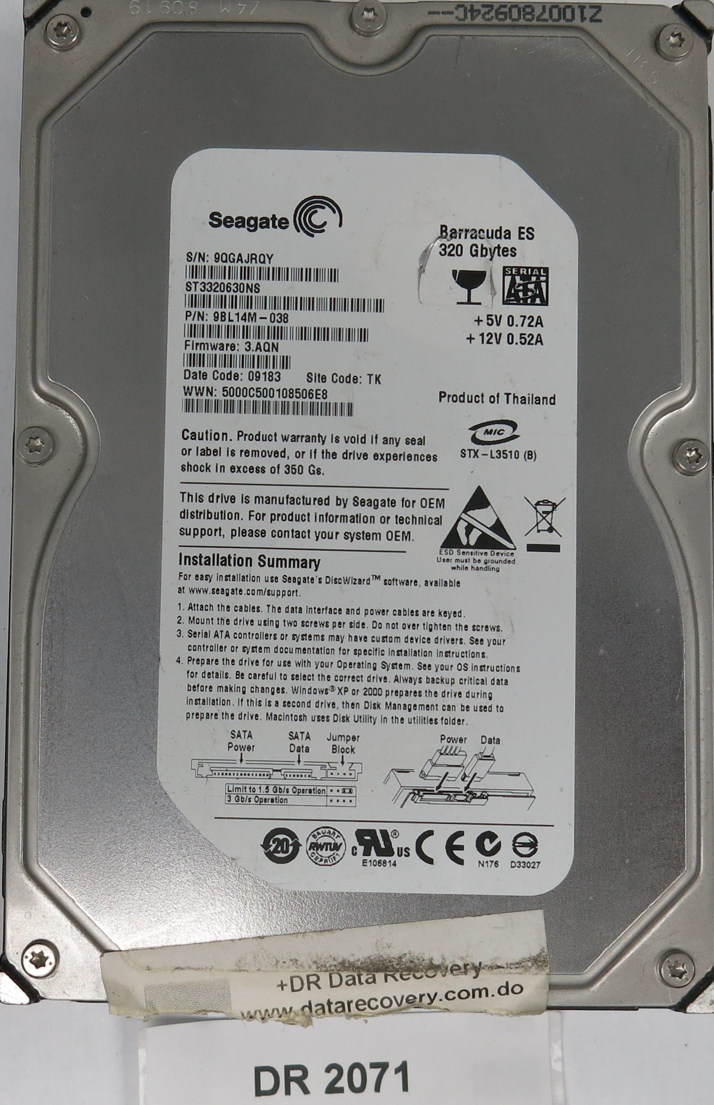ST3320630NS P/N: 9BL14M-038 FW: 3.AQN Serial: 9QGAJRQY 350GB 3.5  PCB: 100406533  REV A