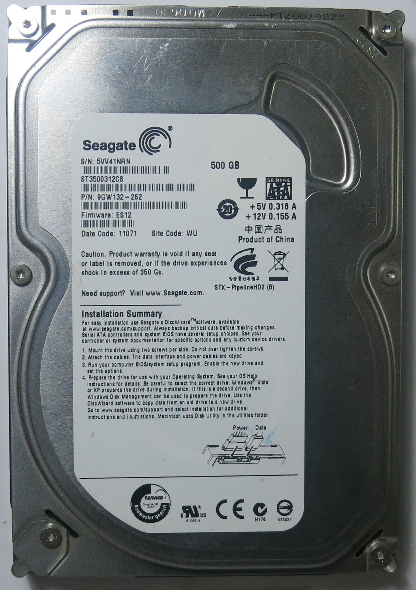 ST3500312CS PN 9GW132-262 FW ES12