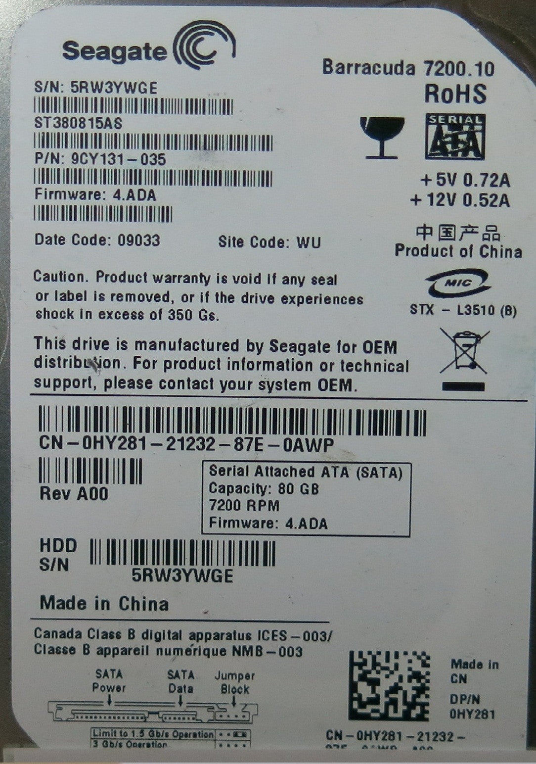 ST380815AS 100470387 REV B PCB