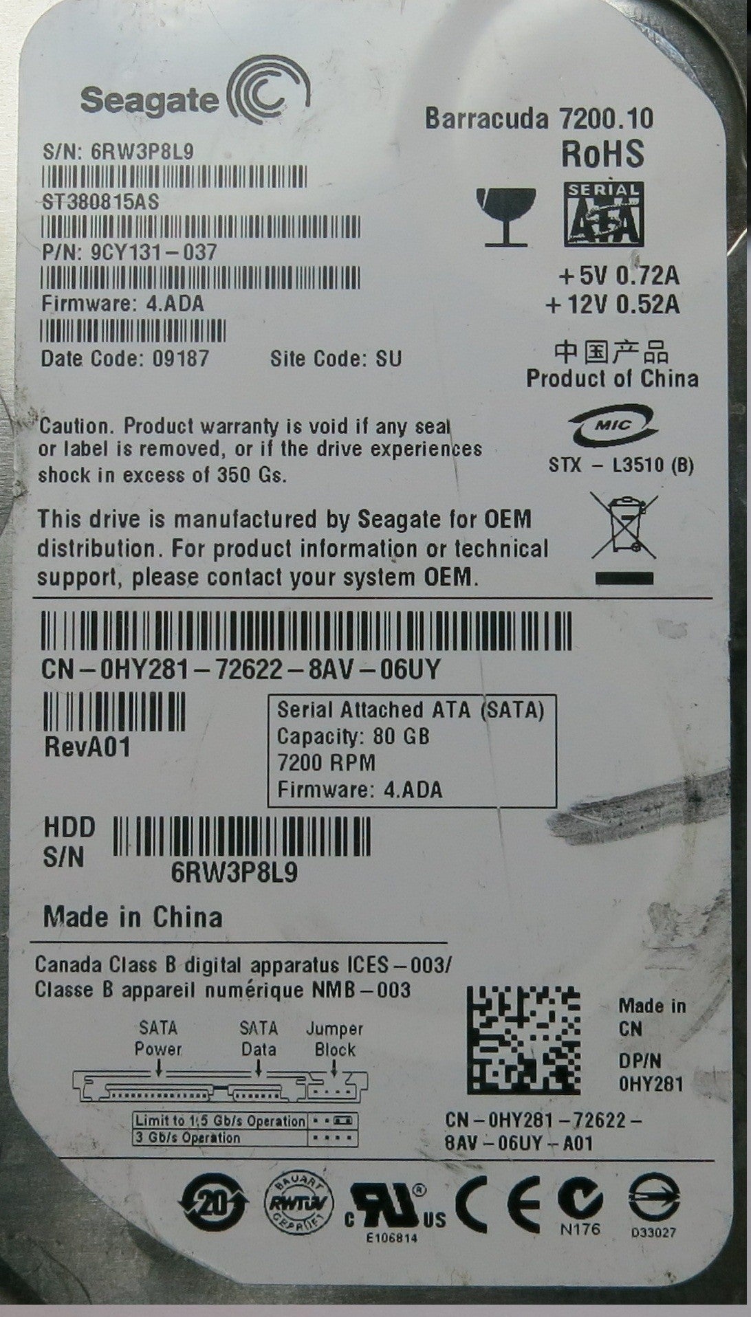 ST380815AS PN 9CY131-037 100470387 REV A PCB