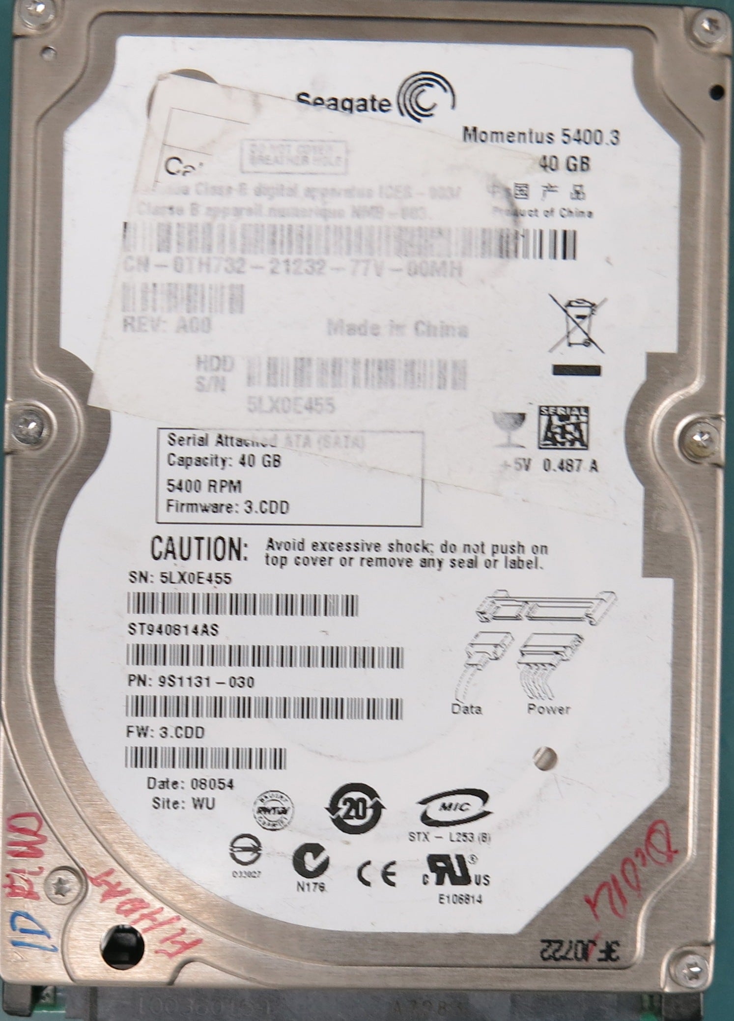 ST940814AS, P/N:  9S1131-030, FW: 3.CDD, 40GB 2.5