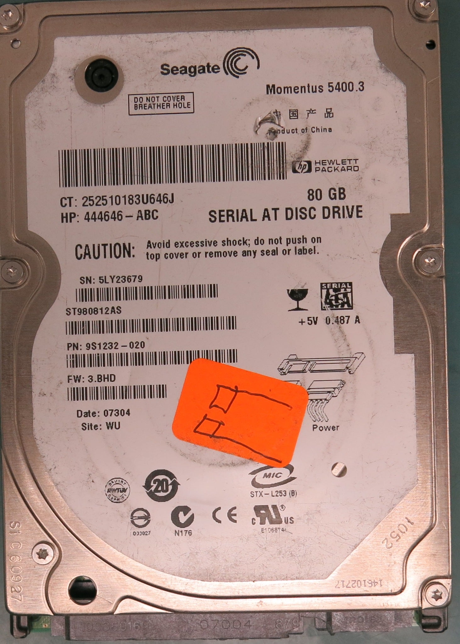 ST980812AS, P/N:  9S1232-020, FW: 3.BHD, 80GB 2.5