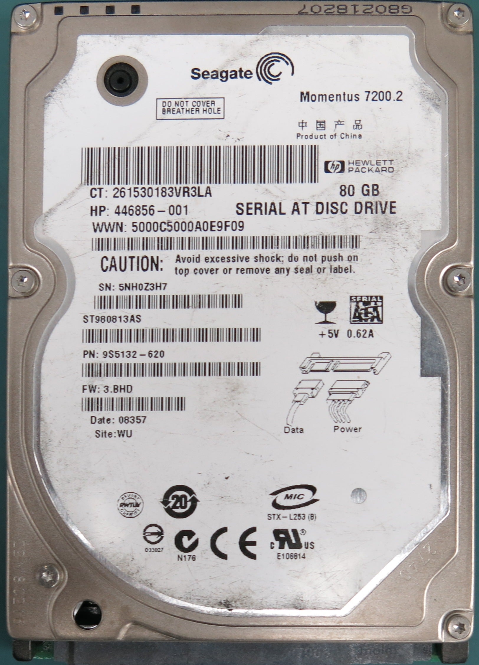 ST980813AS, P/N:  9S5132-620, FW: 3.BHD, 80GB 2.5