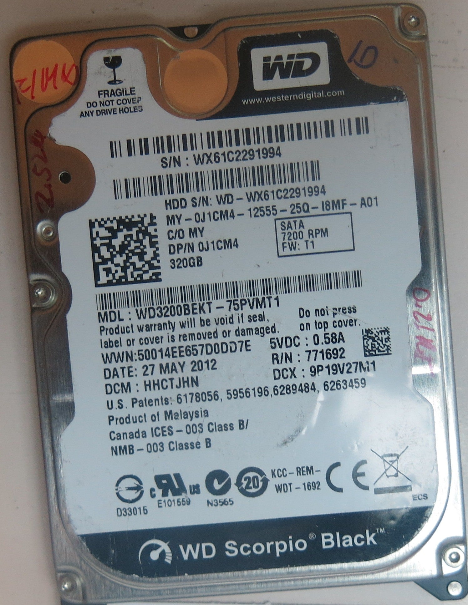 WD3200BEKT-75PVMT1 DCM HHCTJHN 2060-771692-006 REV A PCB