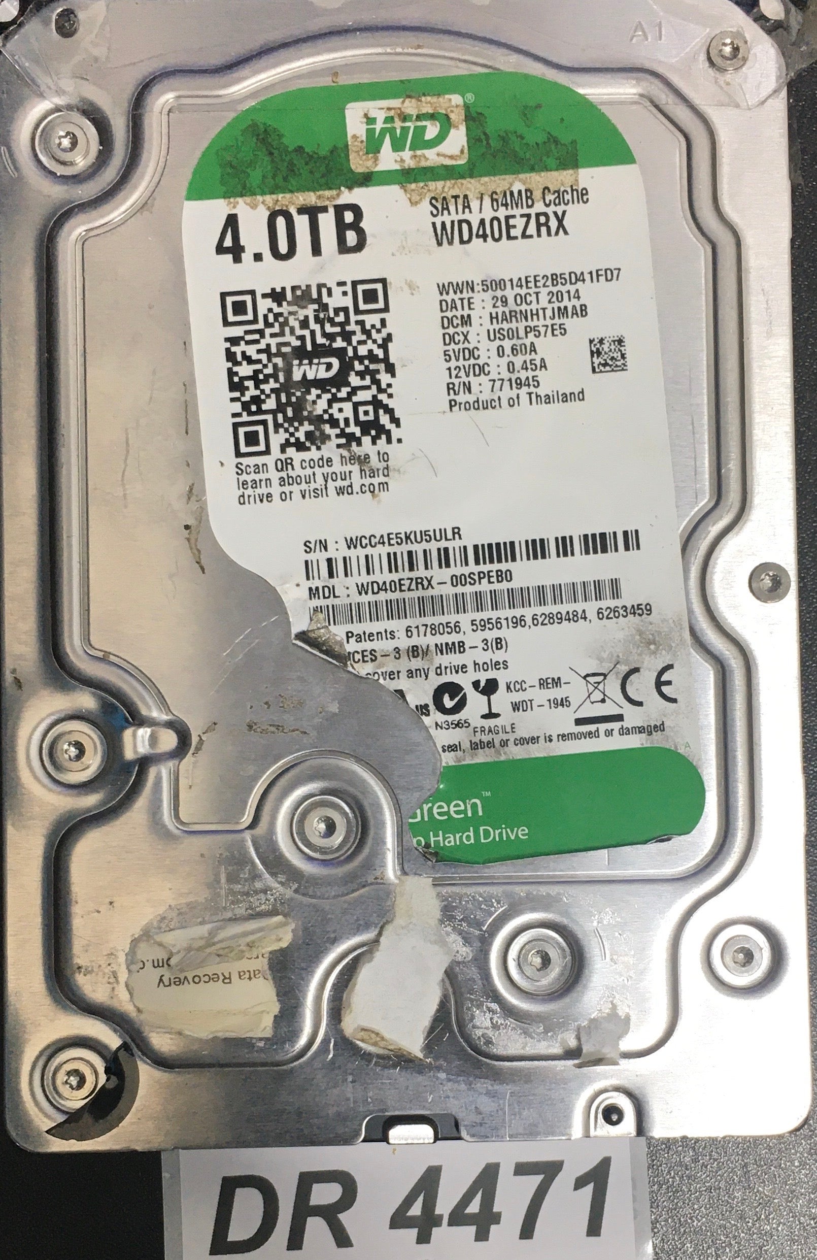 WD4PURX-64GVNYO  Serial:WCC4E3ZS47SY   4000GB 3.5  PCB: 2060-771945--002 REV A