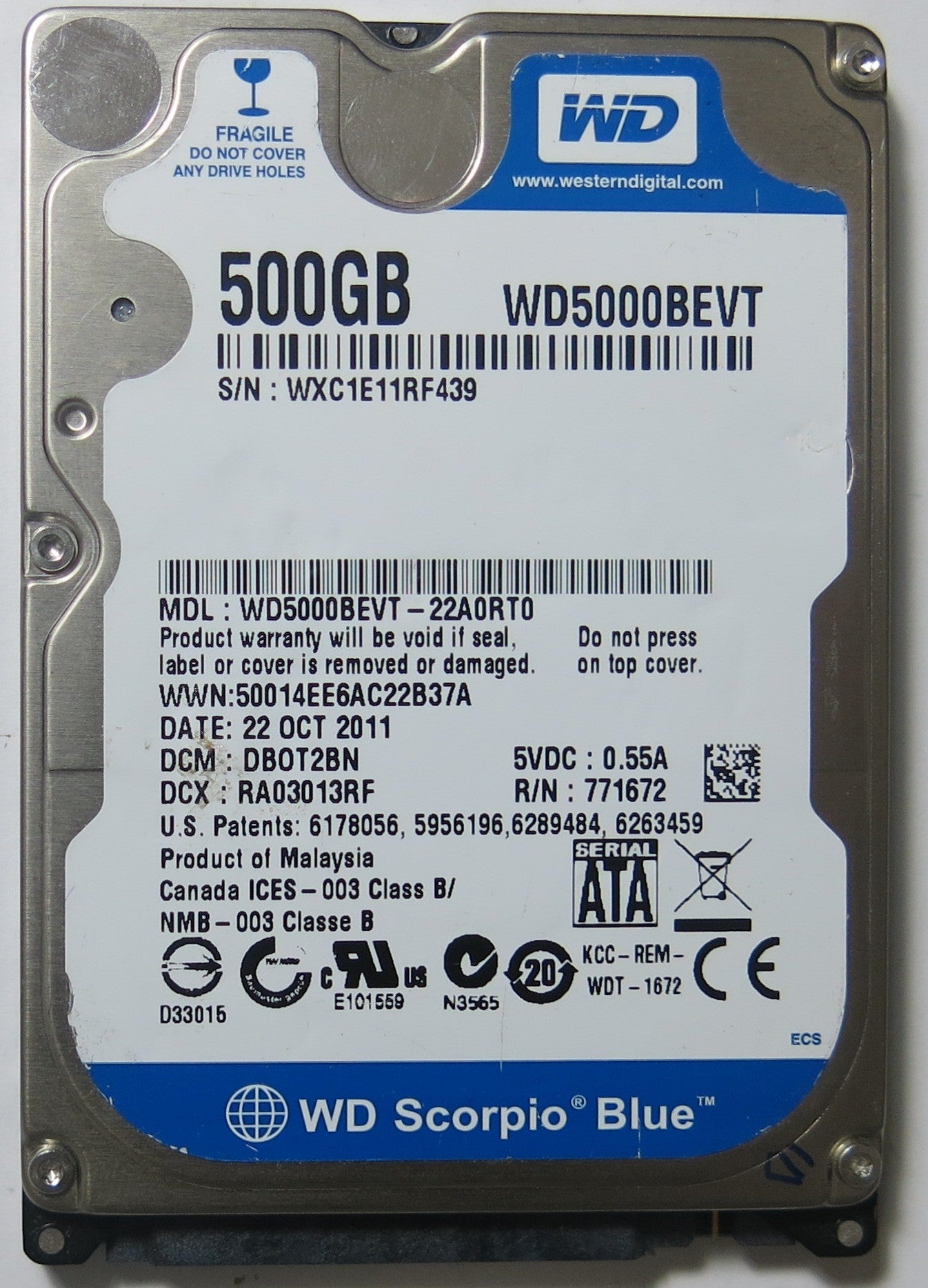WD5000BEVT-22A0RT0 DCM DBOT2BN 500GB