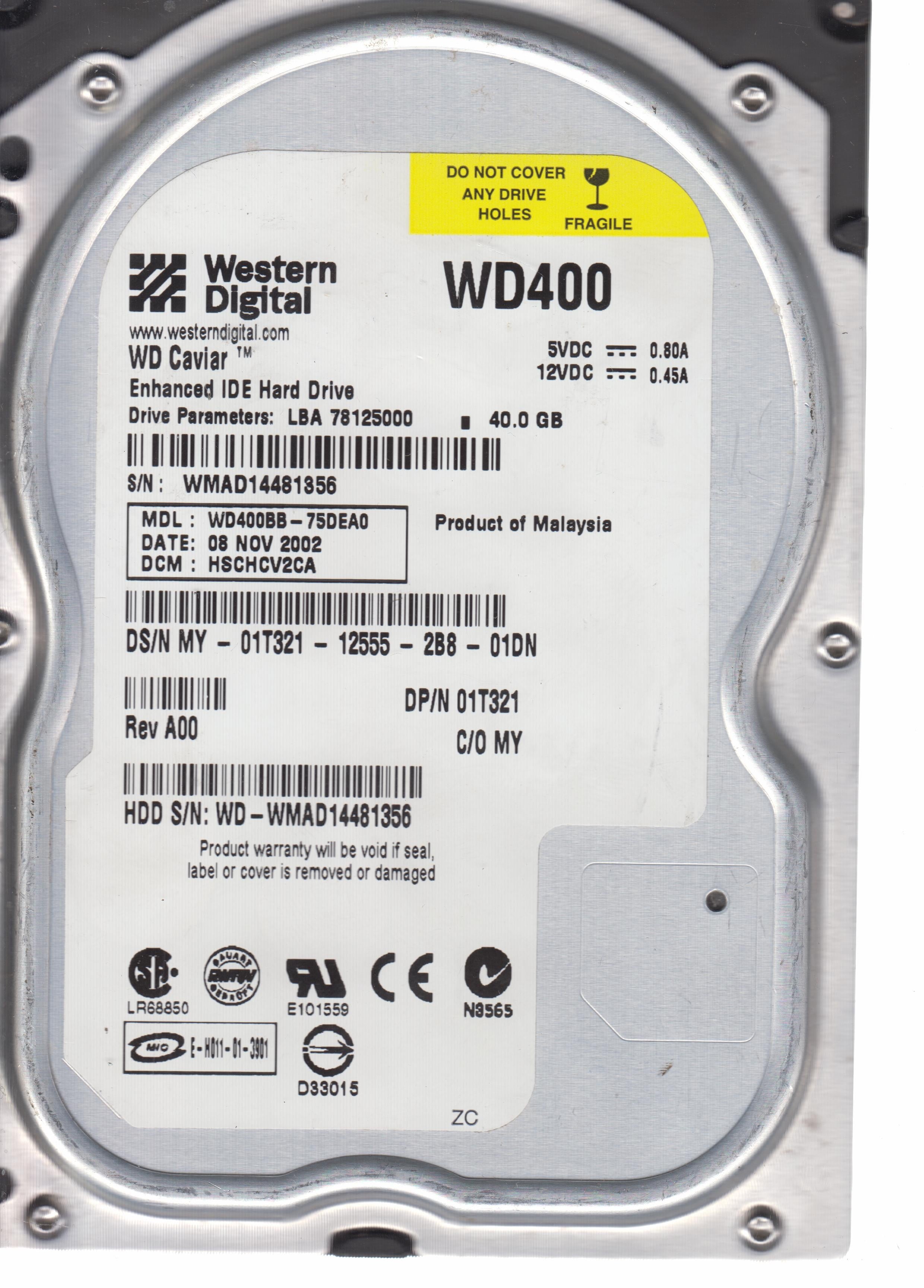 WD400BB-75DEA0, DCM HSCHCV2CA 3.5" 40 GB