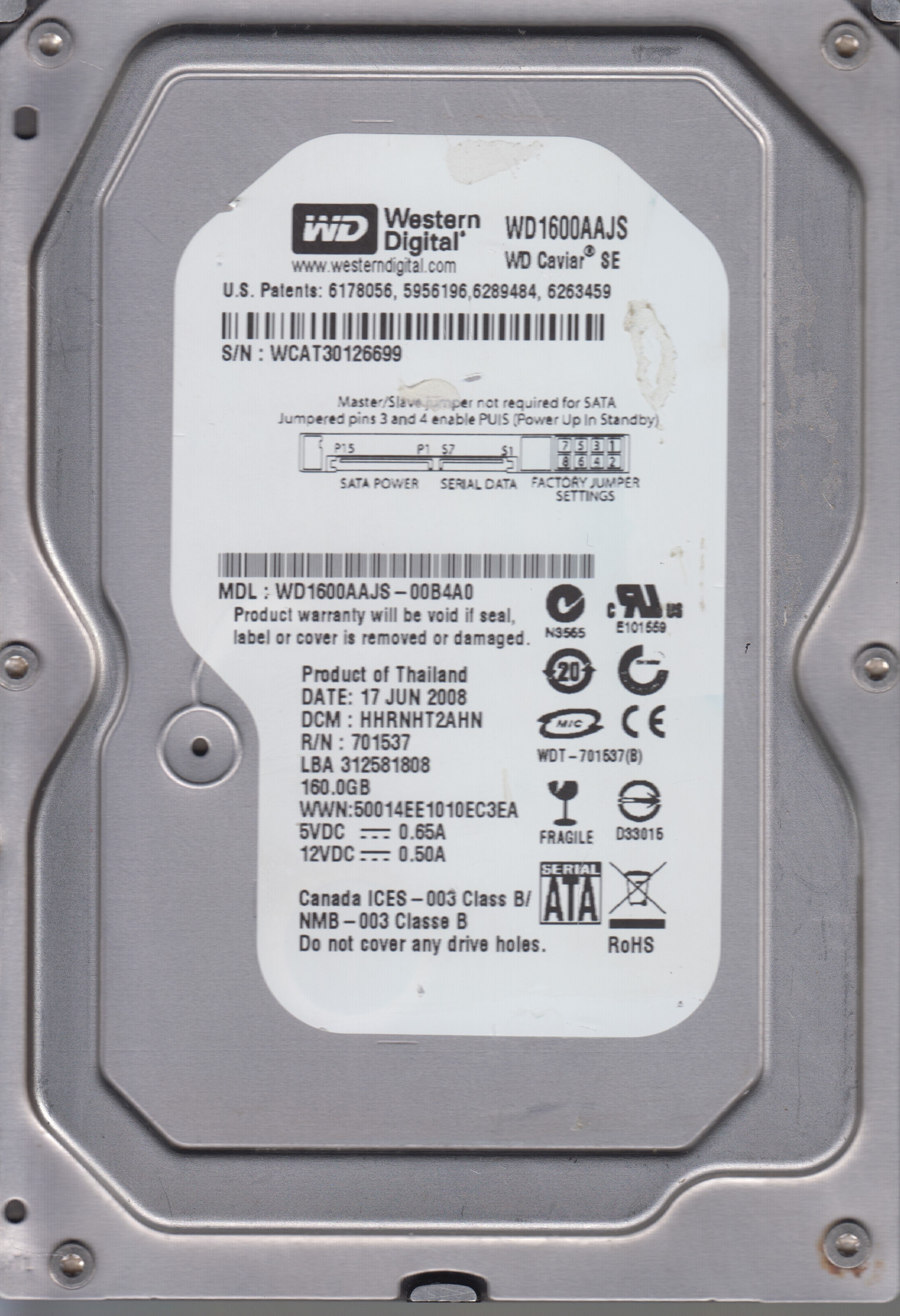 WESTERN DIGITAL WD1600AAJS-00B4A0 DCM HHRNHT2AHN