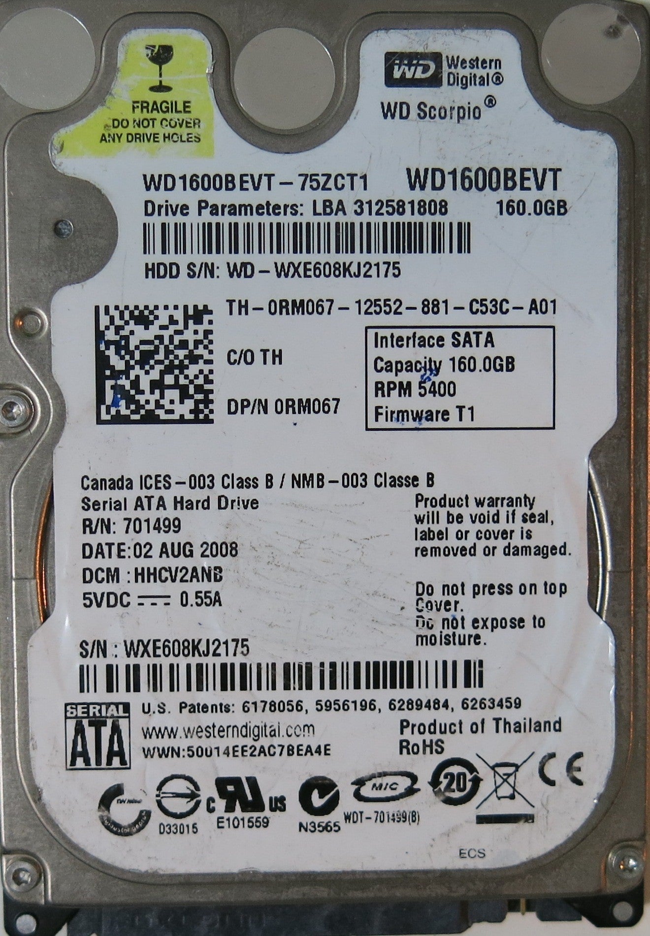 WD1600BEVT75ZCT1 PCB 2060-701499-000 REV A,  160.GB