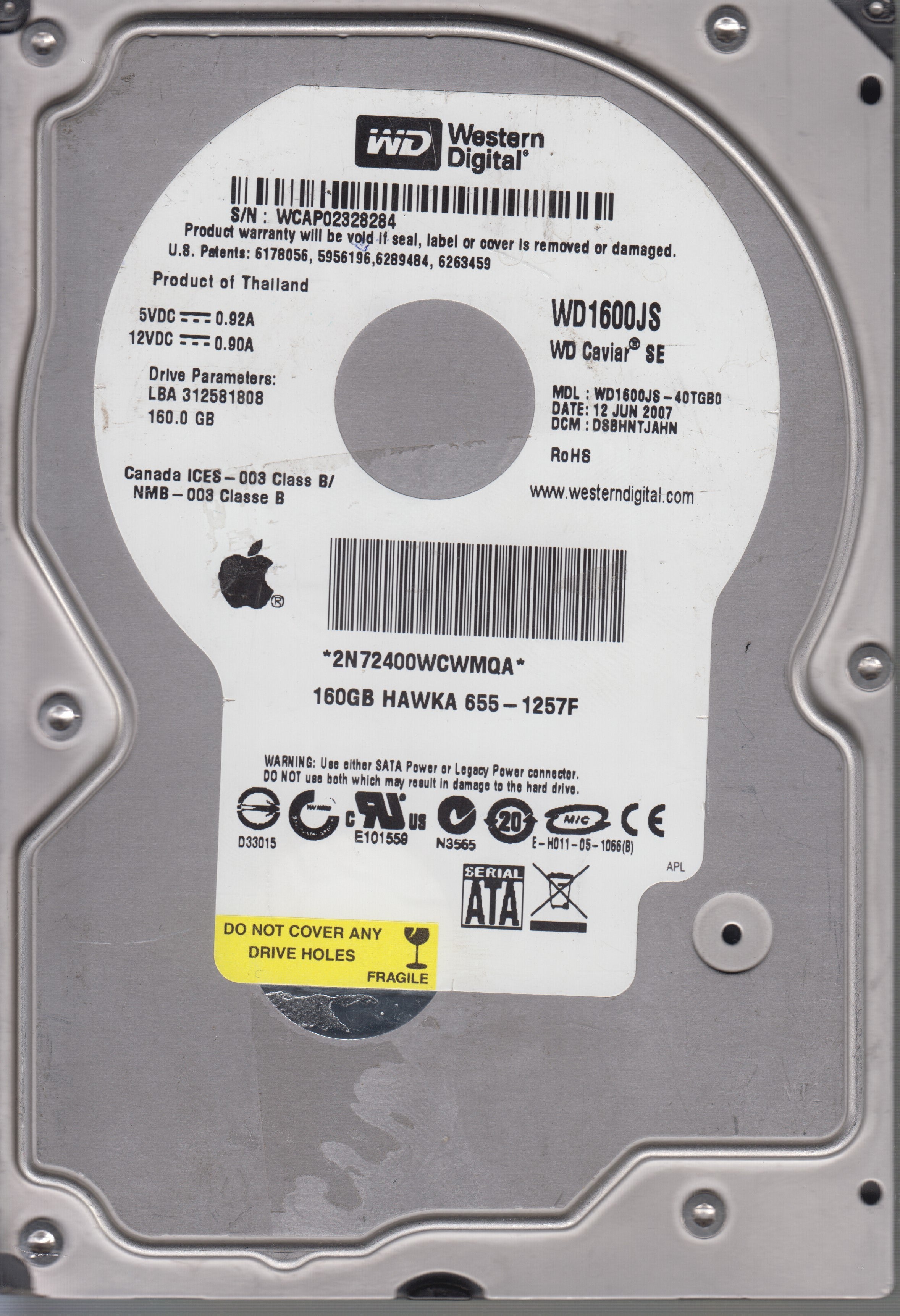 WESTERN DIGITAL WD1600JS-40TGBO DCM DSBHNTJAHN 160GB