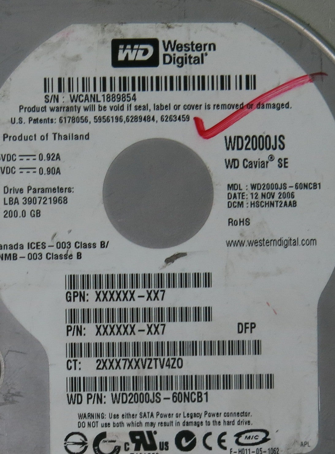 WESTERN DIGITAL WD2000JS-60NCB1,  PCB