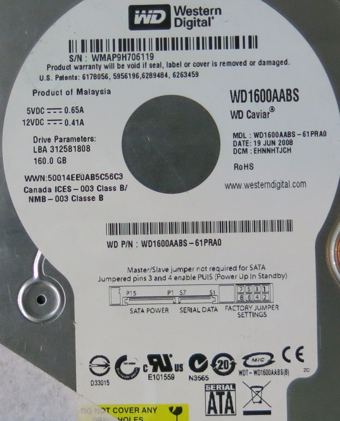 WD20EURS-63S48Y0 PCB: 2060-771698-004 REV A SERIAL NUMBER: WCAZAJ764667 2.0TB