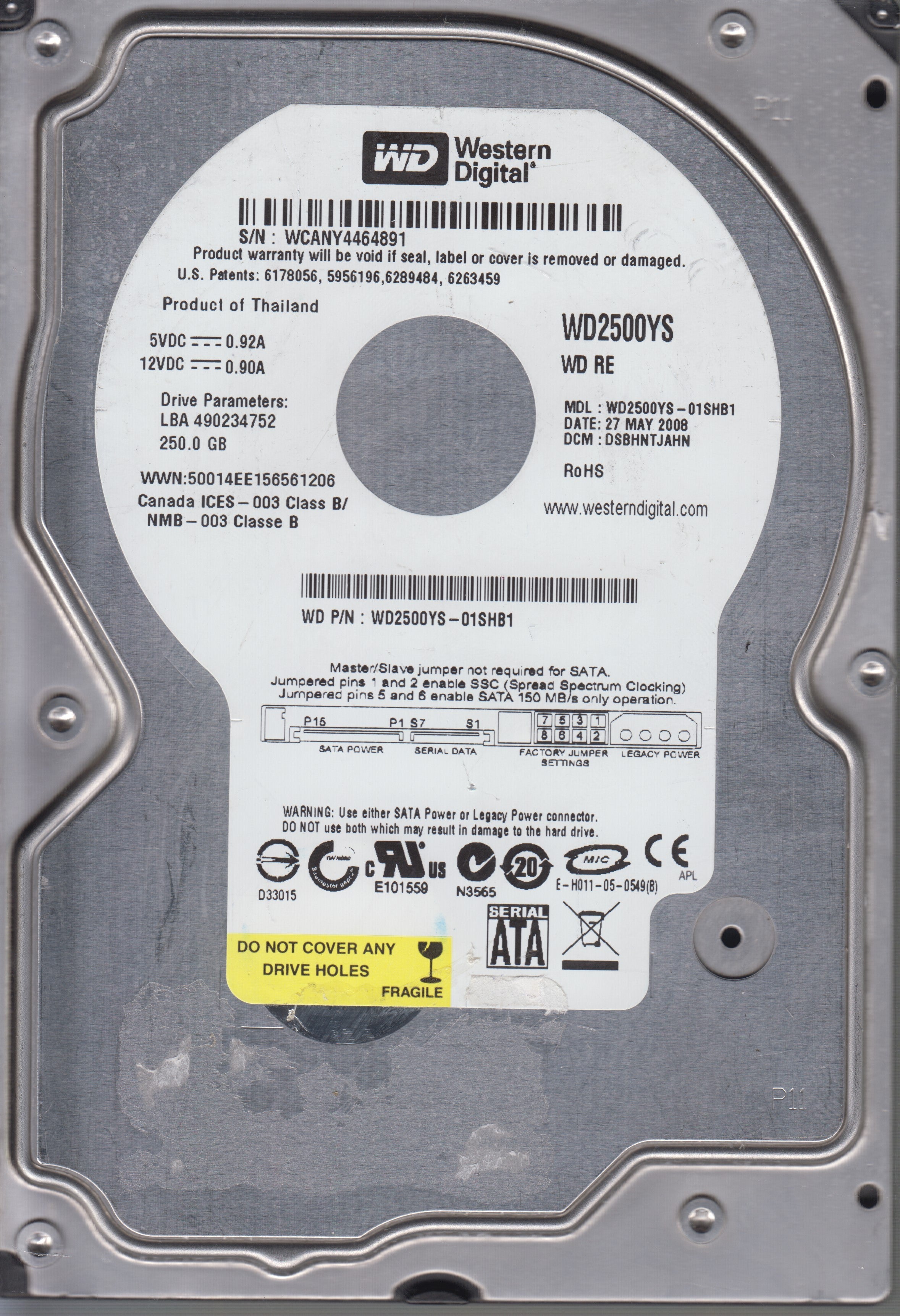 WESTERN DIGITAL WD2500YS-01SHB1 DCM DSBHNTJAHN