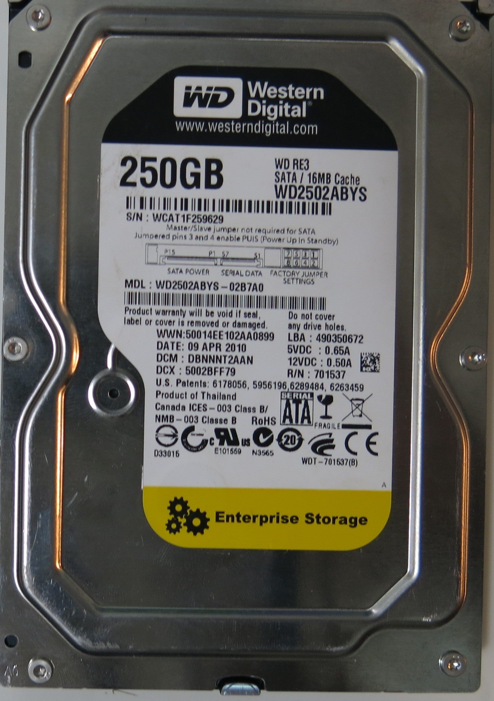 WD2502ABYS-02B7A0 PCB 2060-701537-004 REV B,  250.GB