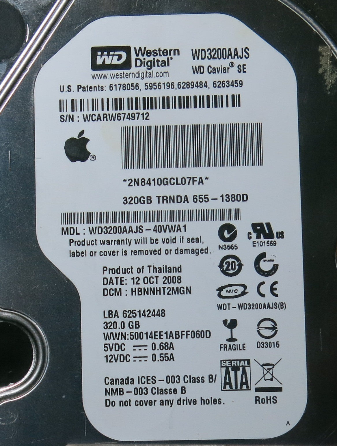 WESTERN DIGITAL WD3200AAJS-40VWA1,  PCB 2060-701444-004 REV A