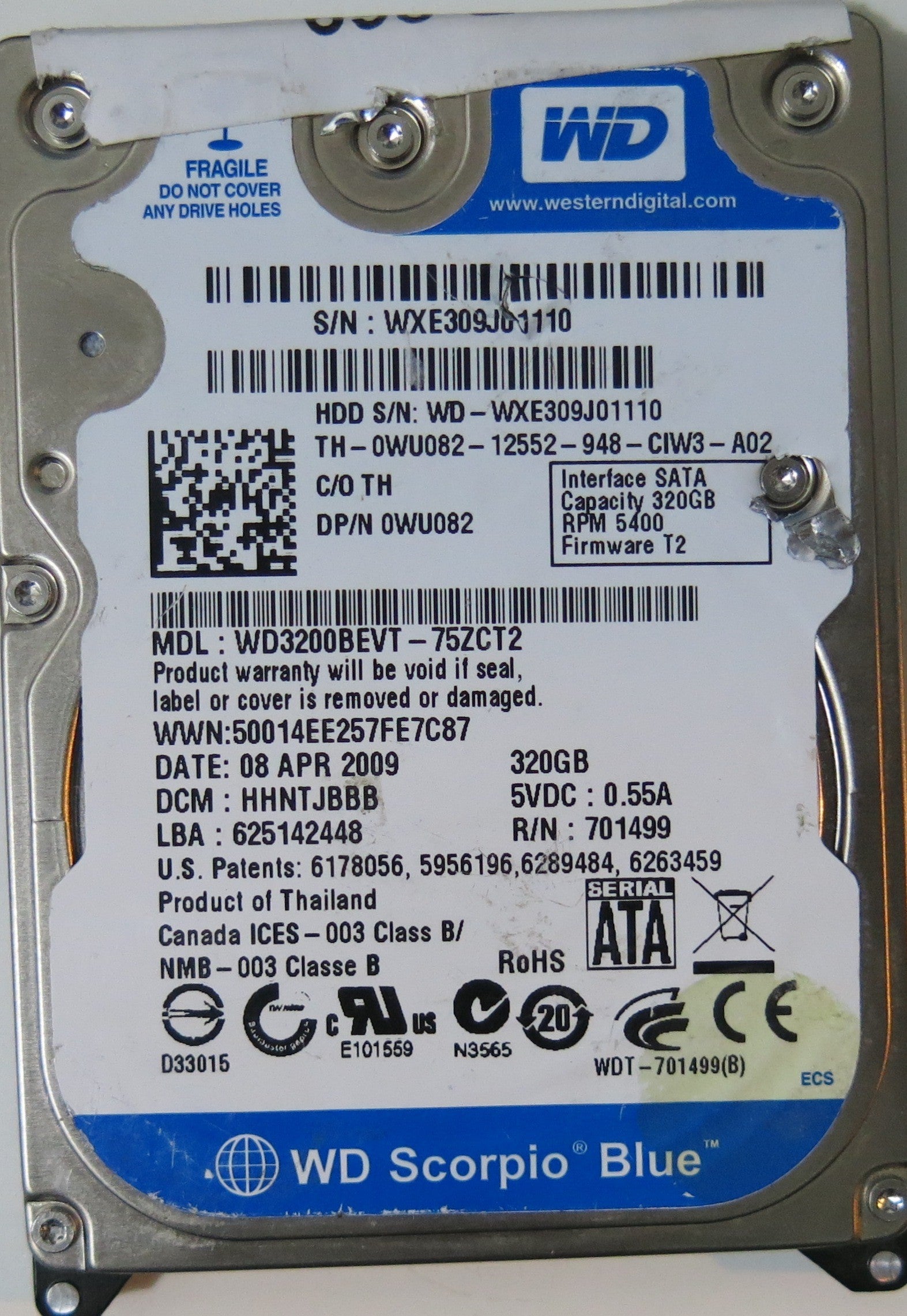 WESTERN DIGITAL WD3200BEVT-75ZCT2,  PCB