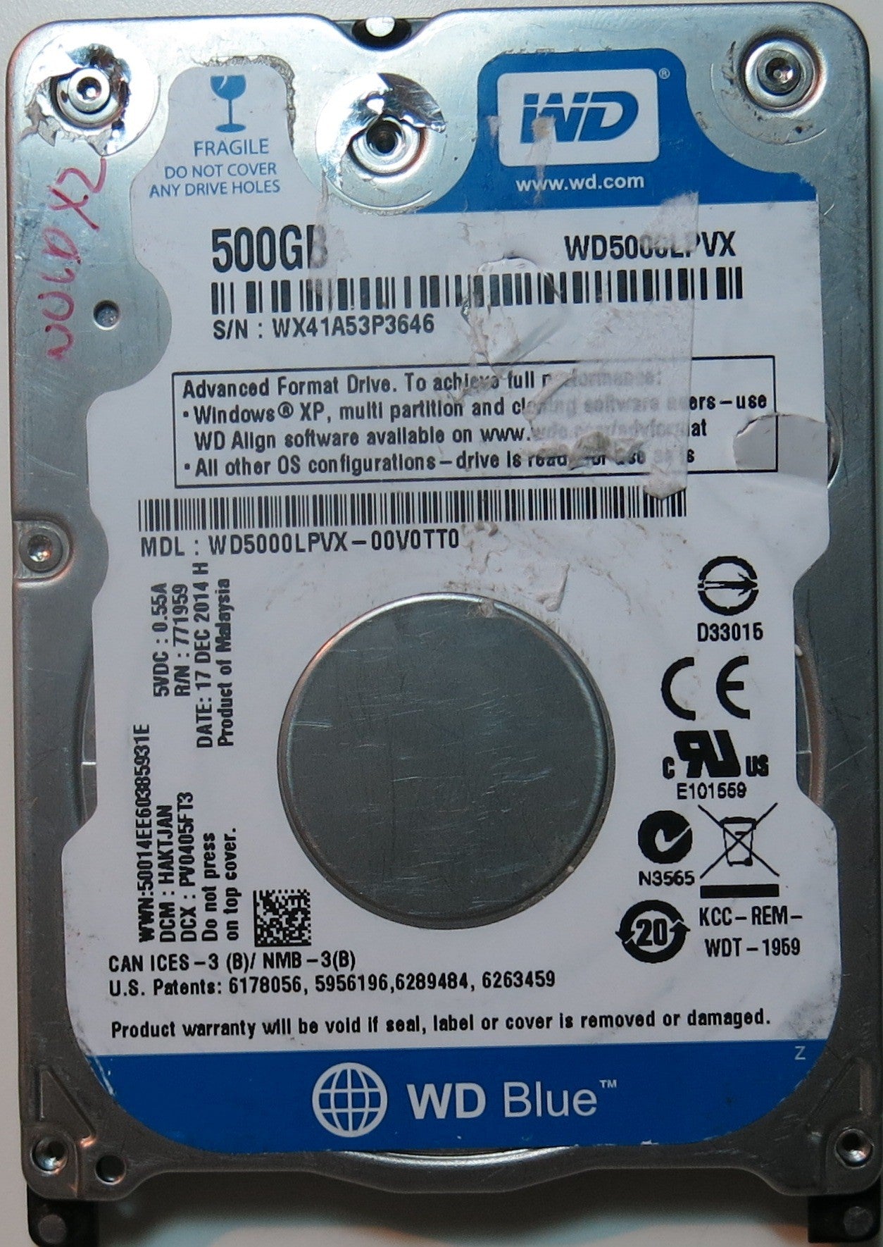 WESTERN DIGITAL WD5000LPVX-00V0TT0,  PCB