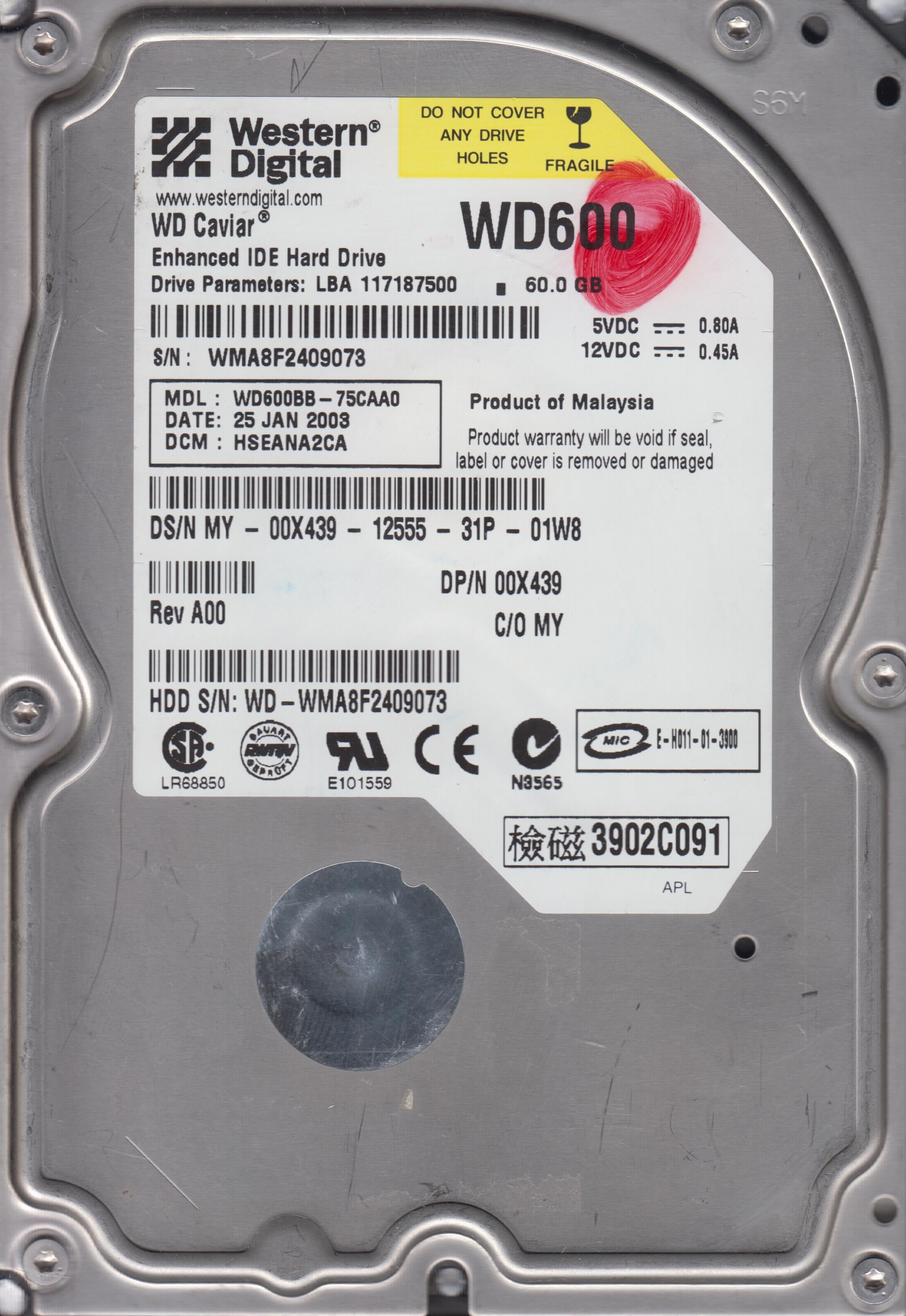 WD600BB-75CAA0 DCM HSEANA2CA 60GB 3.5