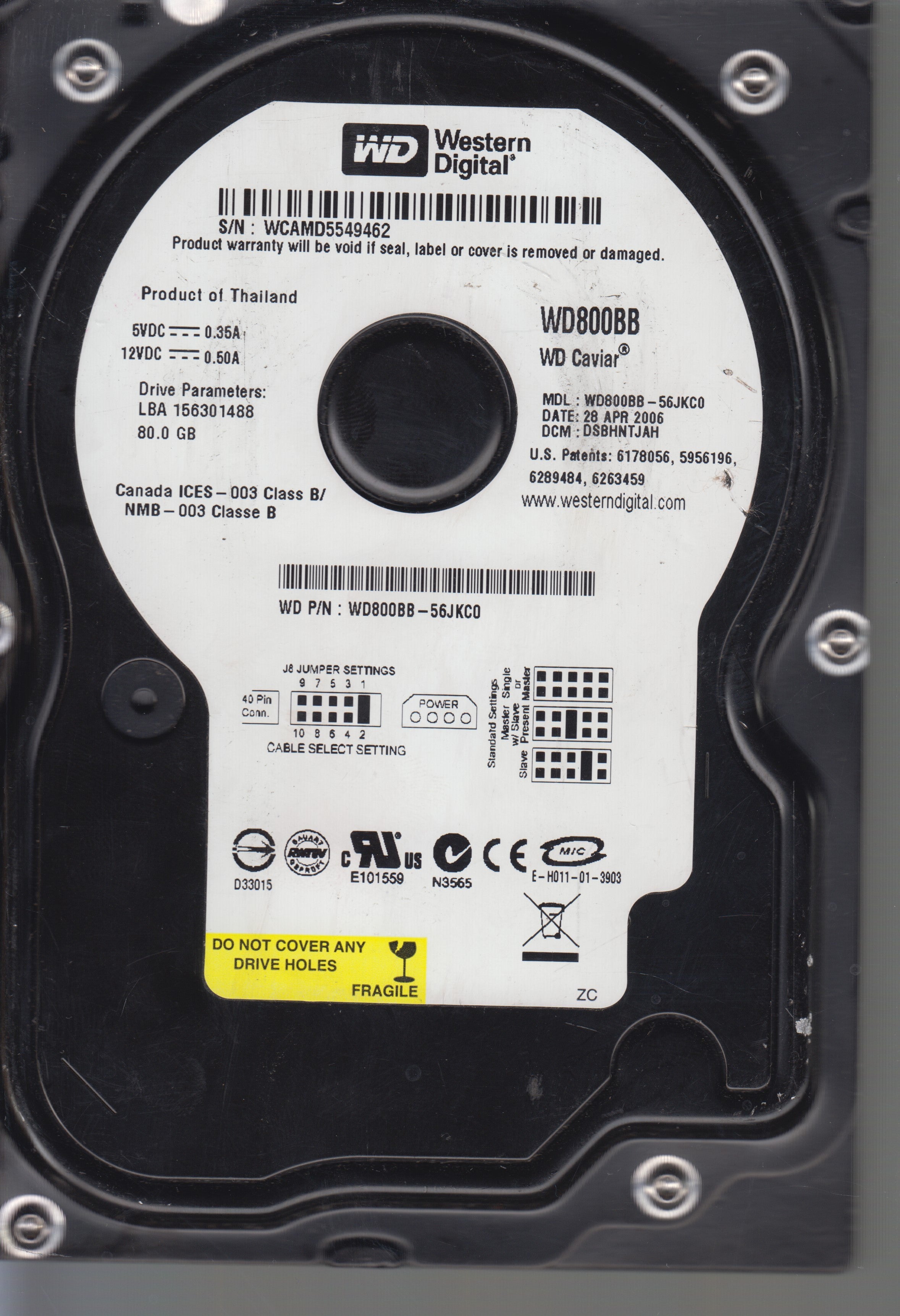 WESTERN DIGITAL WD800BB-56JKC0 DCM DSBHNTJAH