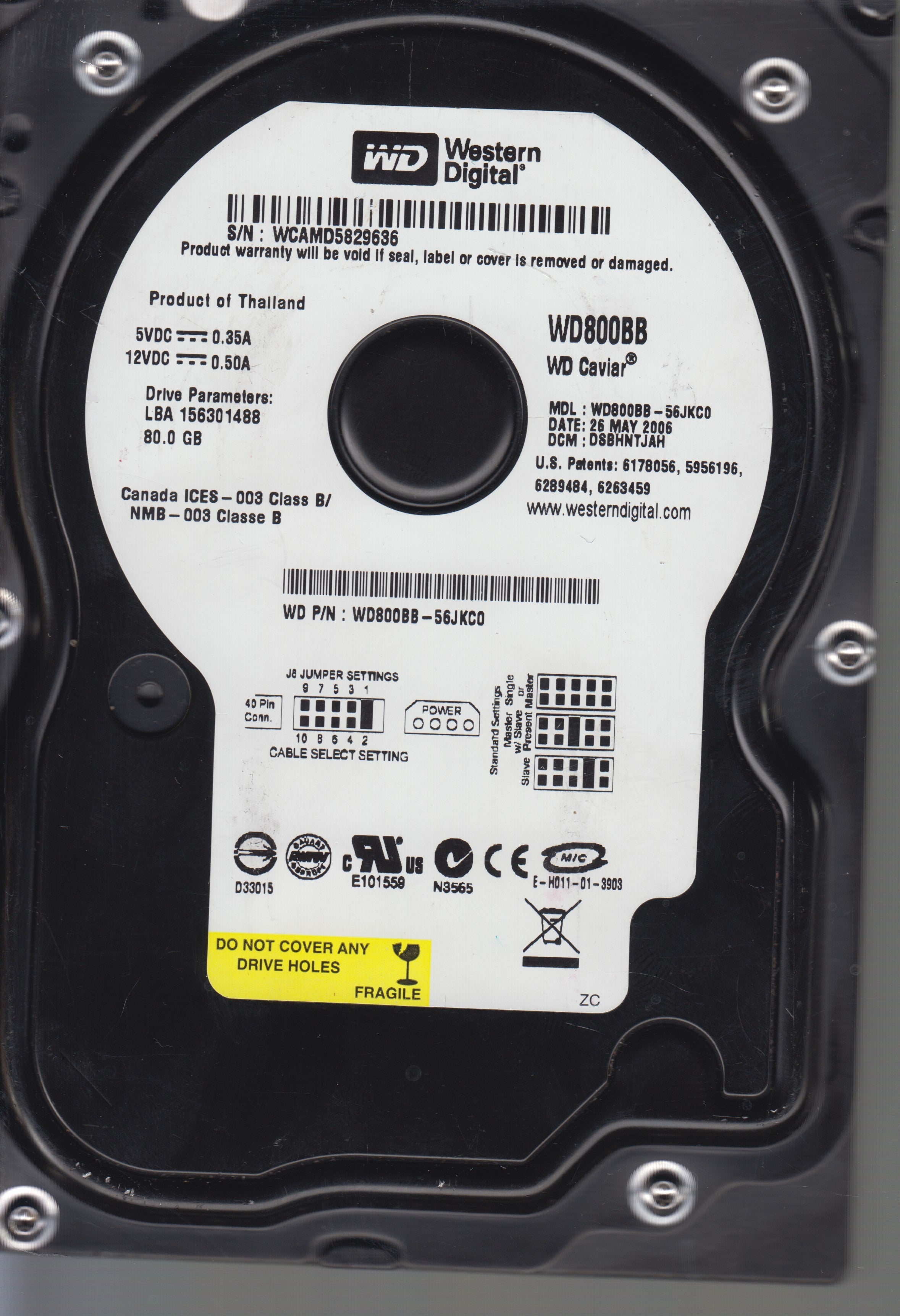 WESTERN DIGITAL WD800BB-56JKC0 DCM DSBHNTJAH