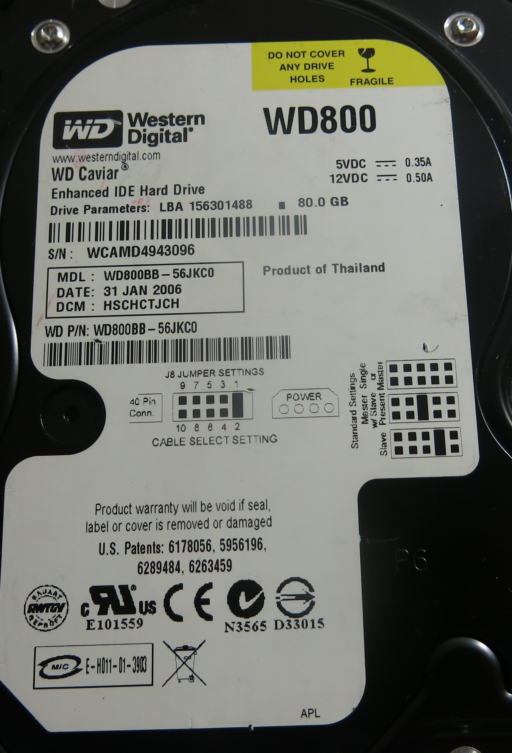 WESTERN DIGITAL WD800BB-56JKC0 DCM HSCHCTJCH 2060-701292-000 REV A PCB