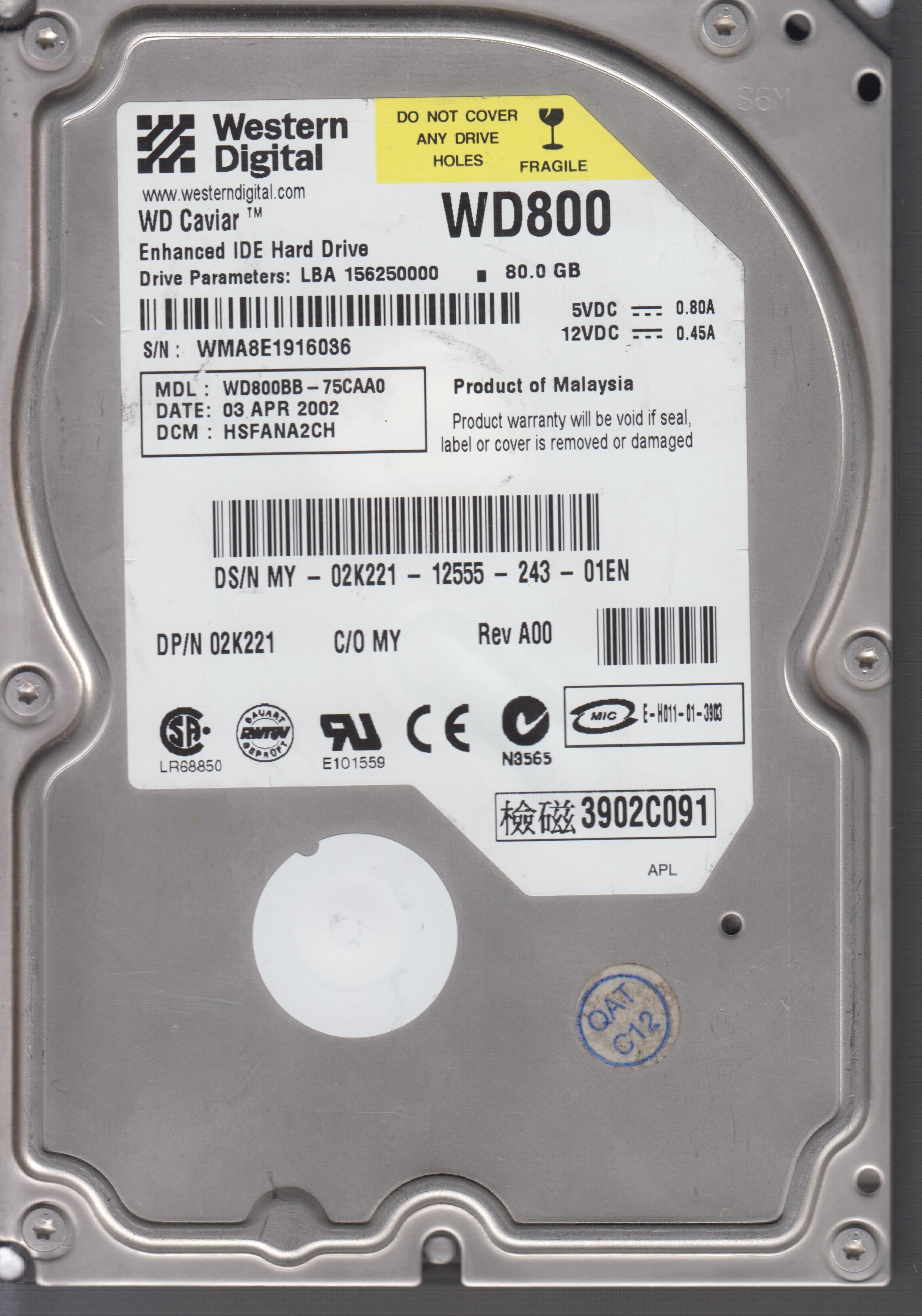 WD800BB-75CAA0 DCM HSFANA2CH 80GB 3.5